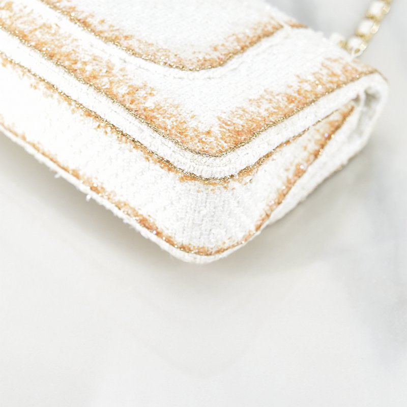 Chanel White Canvas Medium Wool Double Flap Bag