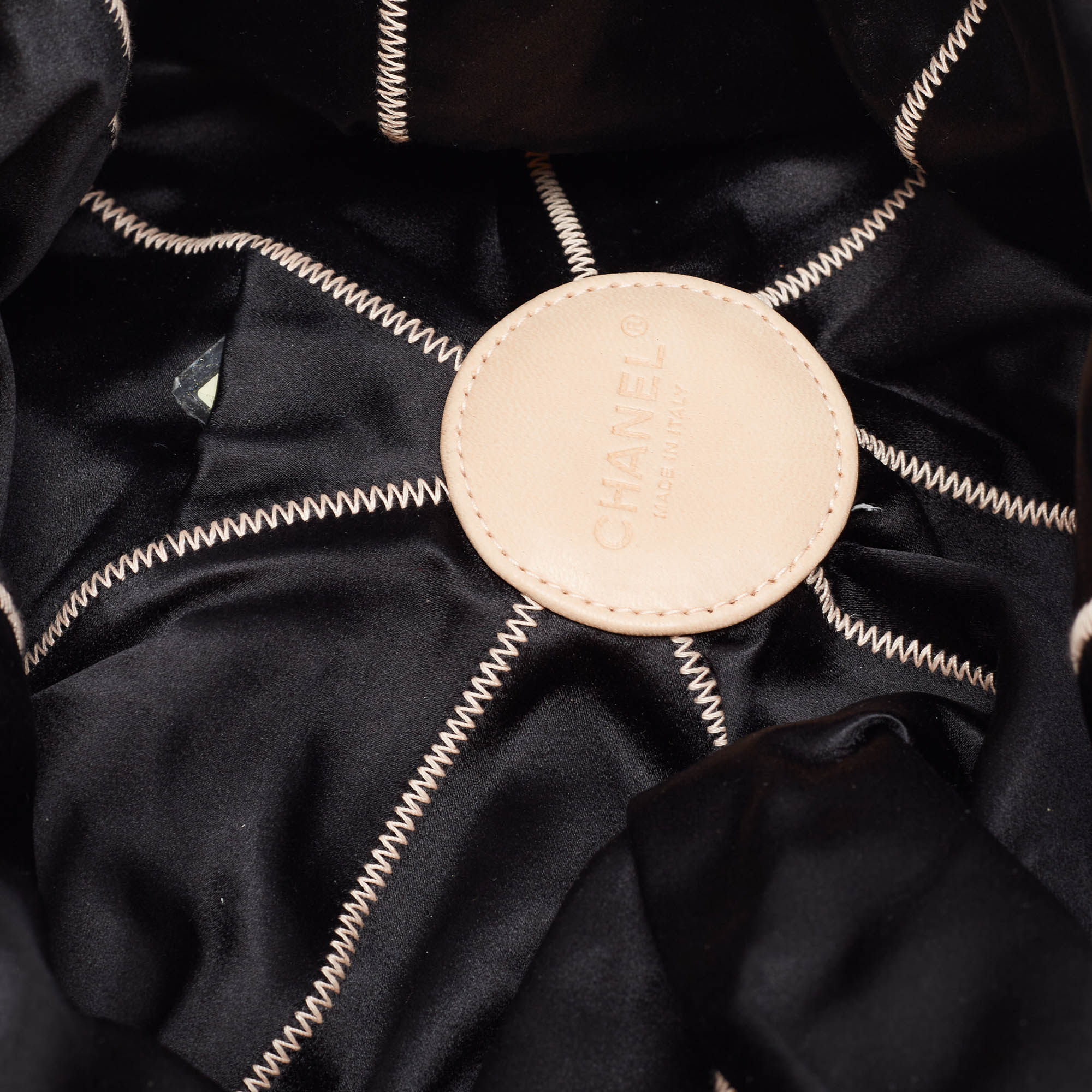 Chanel Peach/Black Leather Reversible Drawstring Tassel Bag