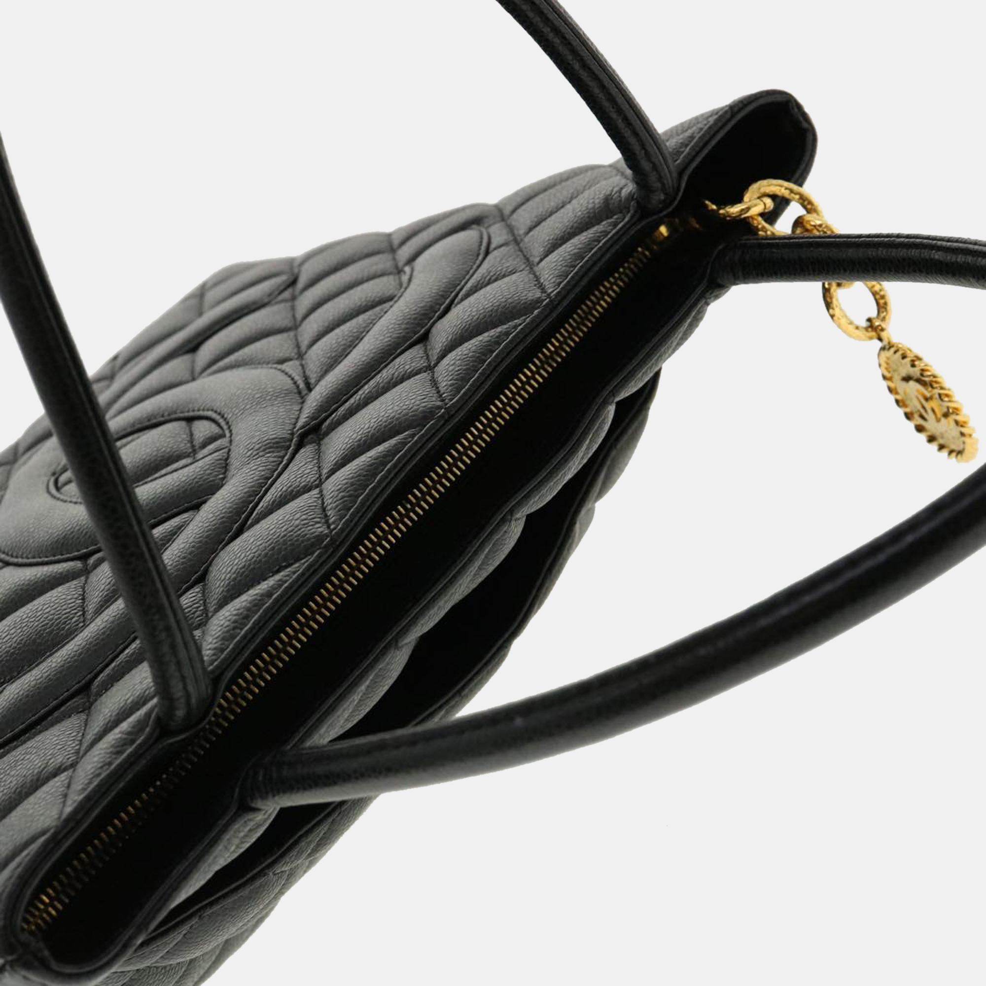 Chanel Black Caviar Leather Medallion Tote Bag