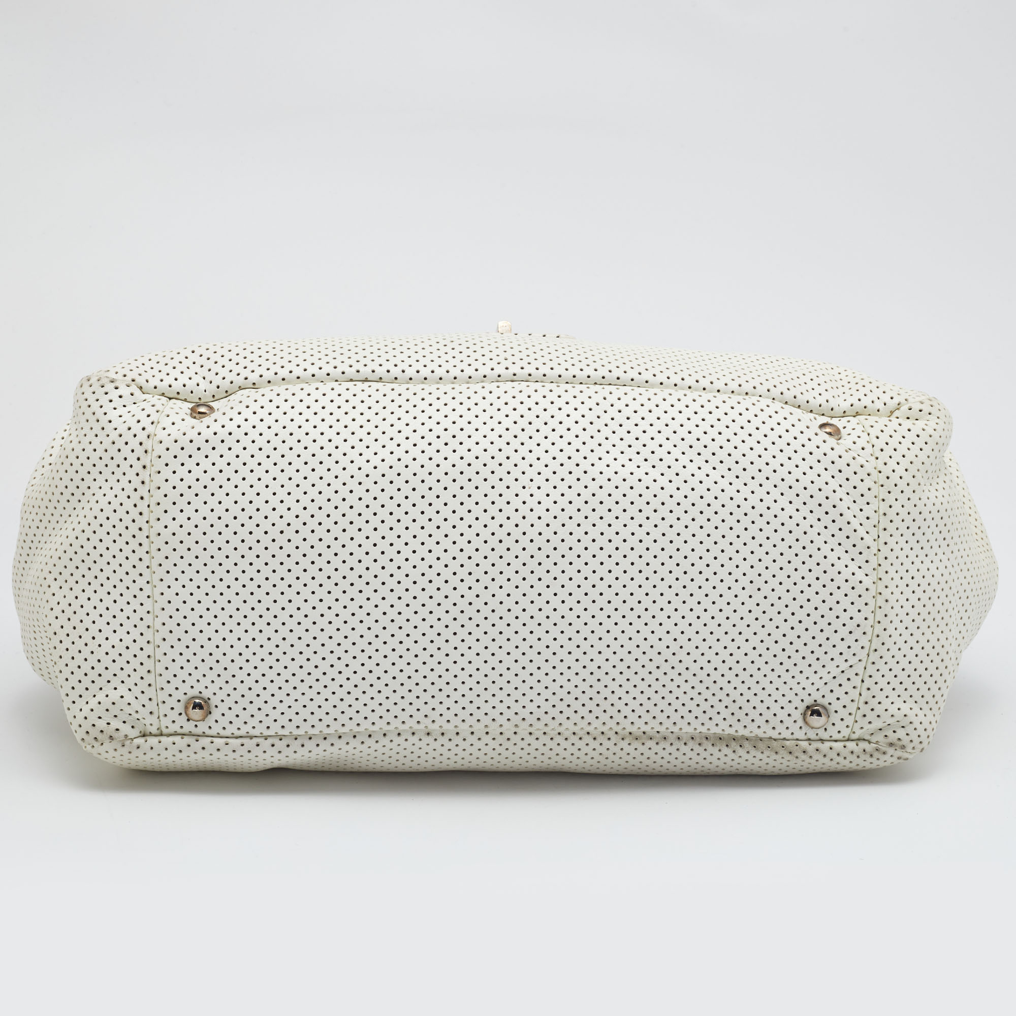 Chanel White Perforated Leather Accordion Flap Bag