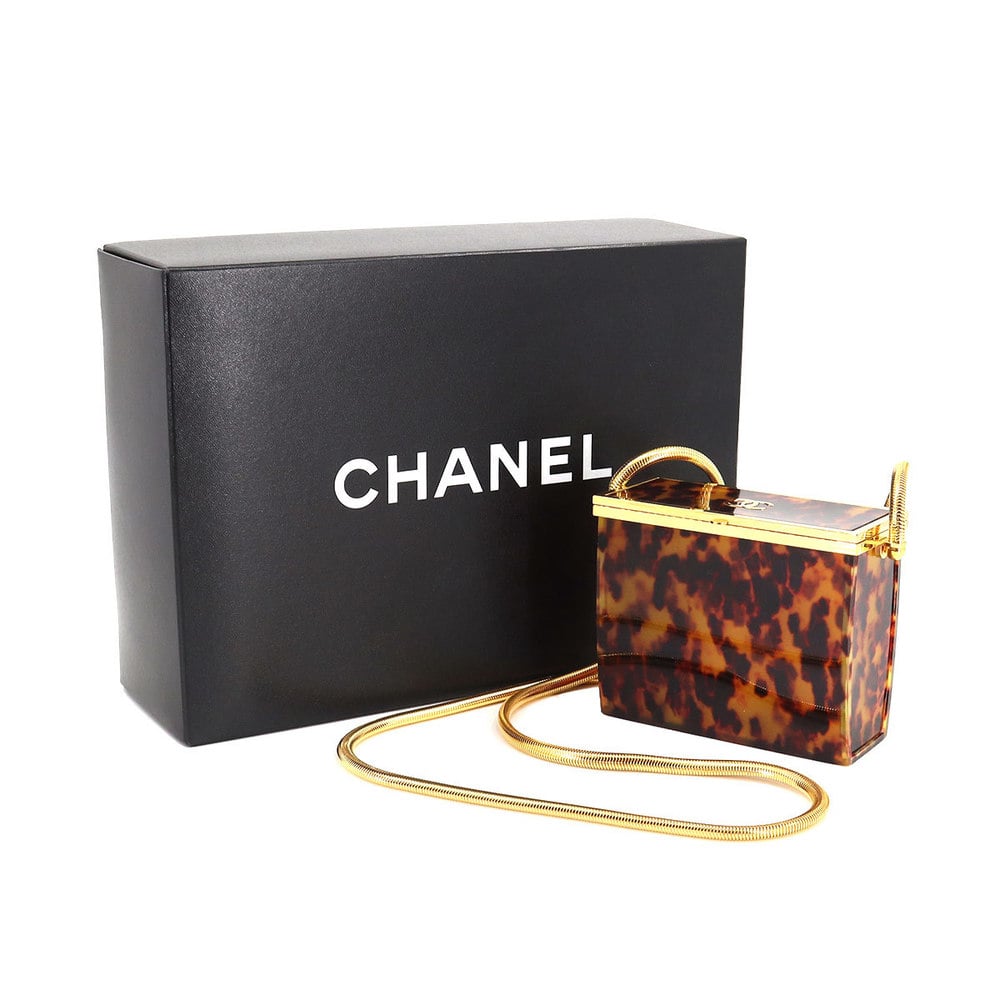 Chanel Brown/Gold Plastic Tortoiseshell Box Shoulder Bag