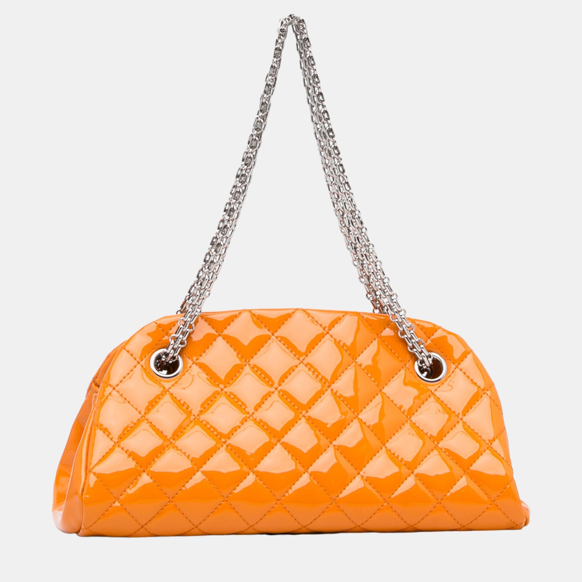 Chanel Orange Small Patent Just Mademoiselle Shoulder Bag