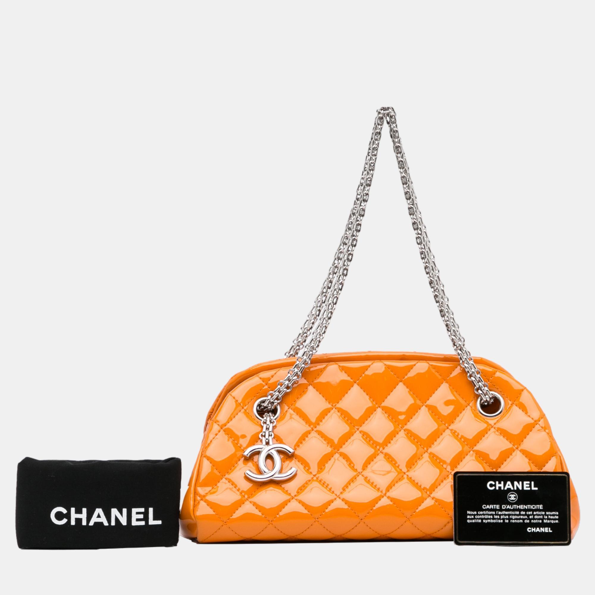 Chanel Orange Small Patent Just Mademoiselle Shoulder Bag