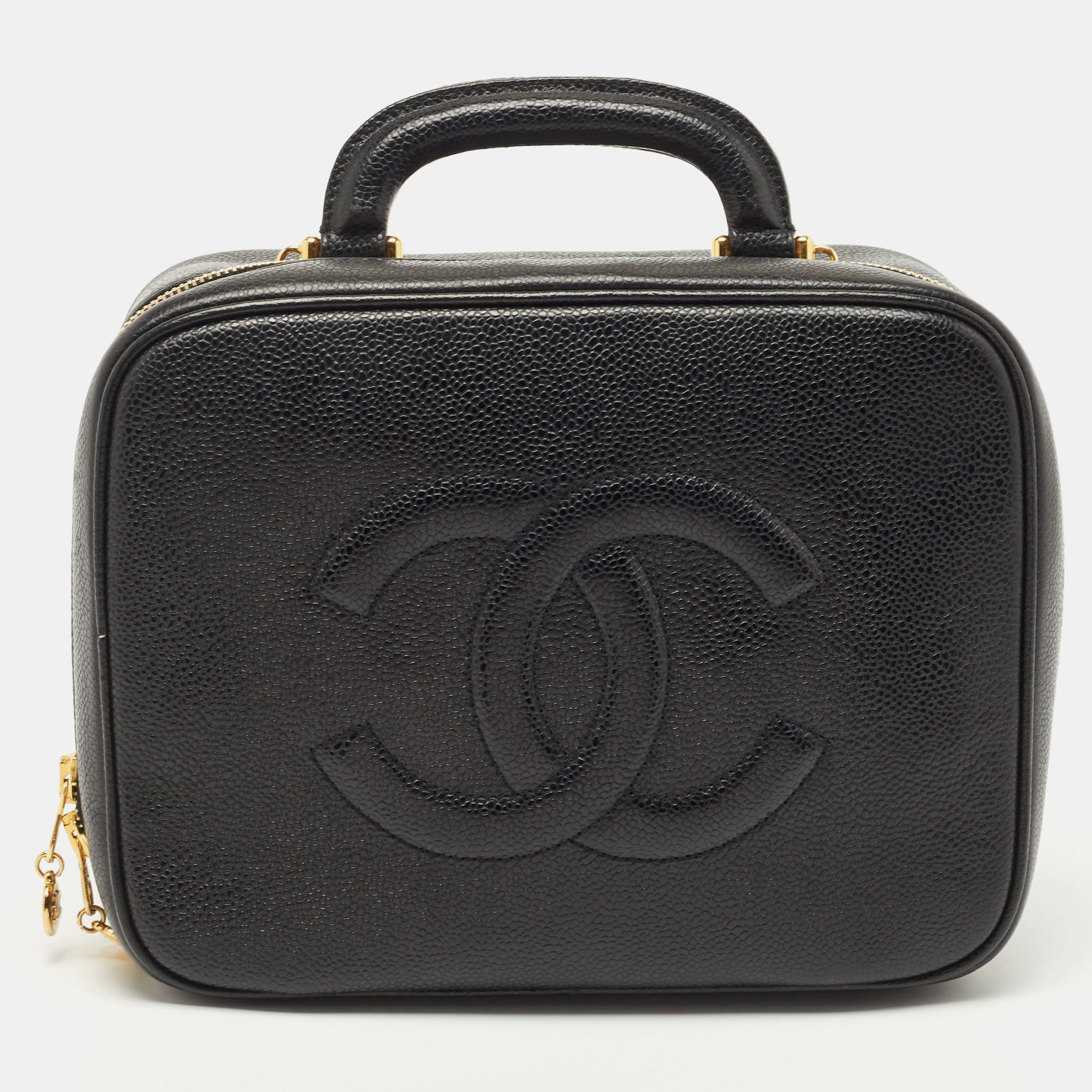 Chanel Black Caviar Leather Vintage CC Timeless Vanity Top Handle Bag
