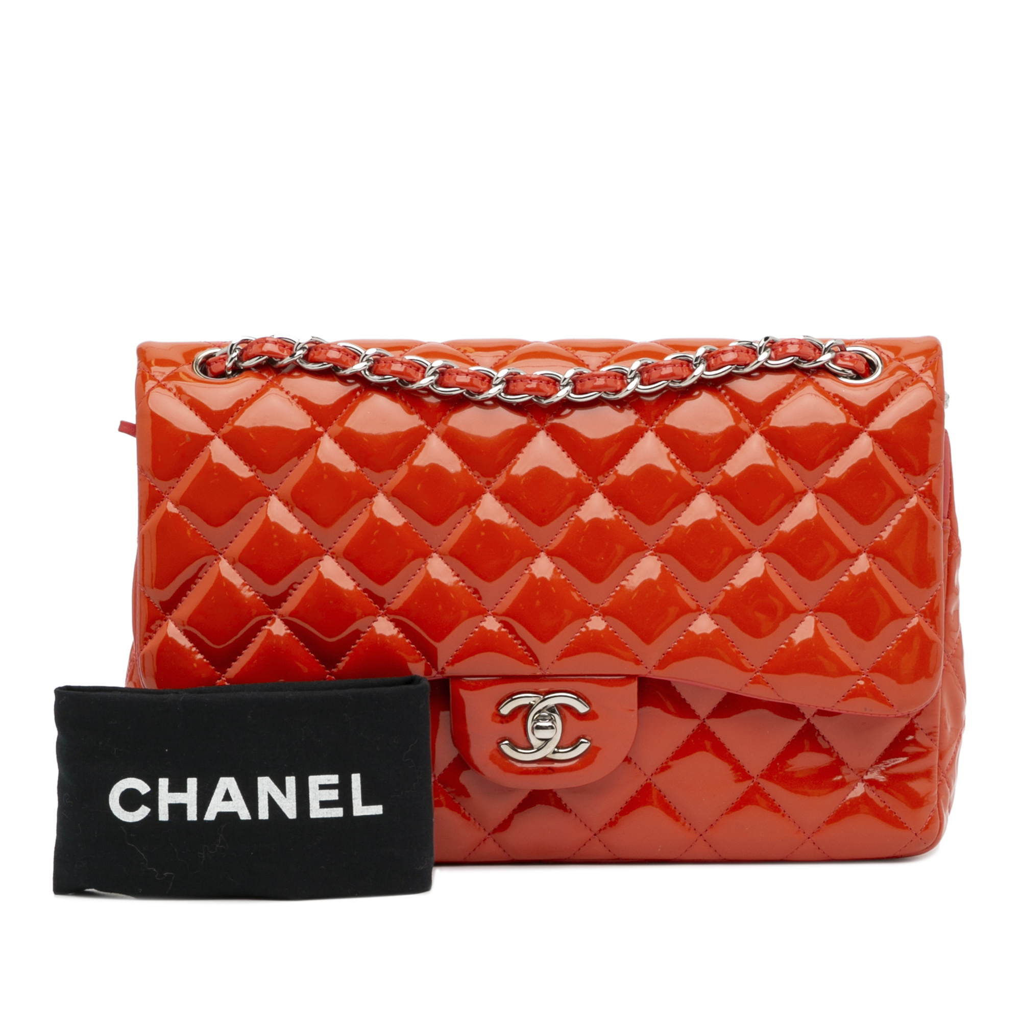 Chanel Red Jumbo Classic Patent Double Flap