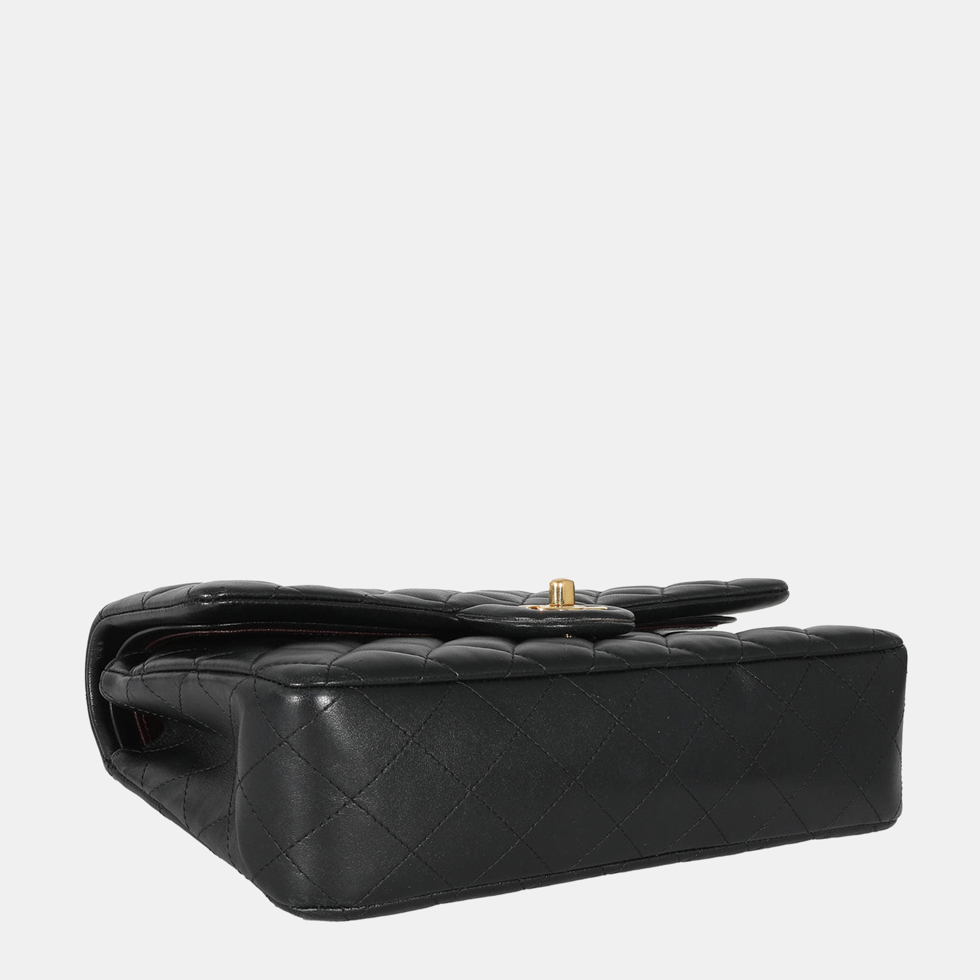 Chanel Black Lambskin Leather Medium Classic Double Flap Shoulder Bag