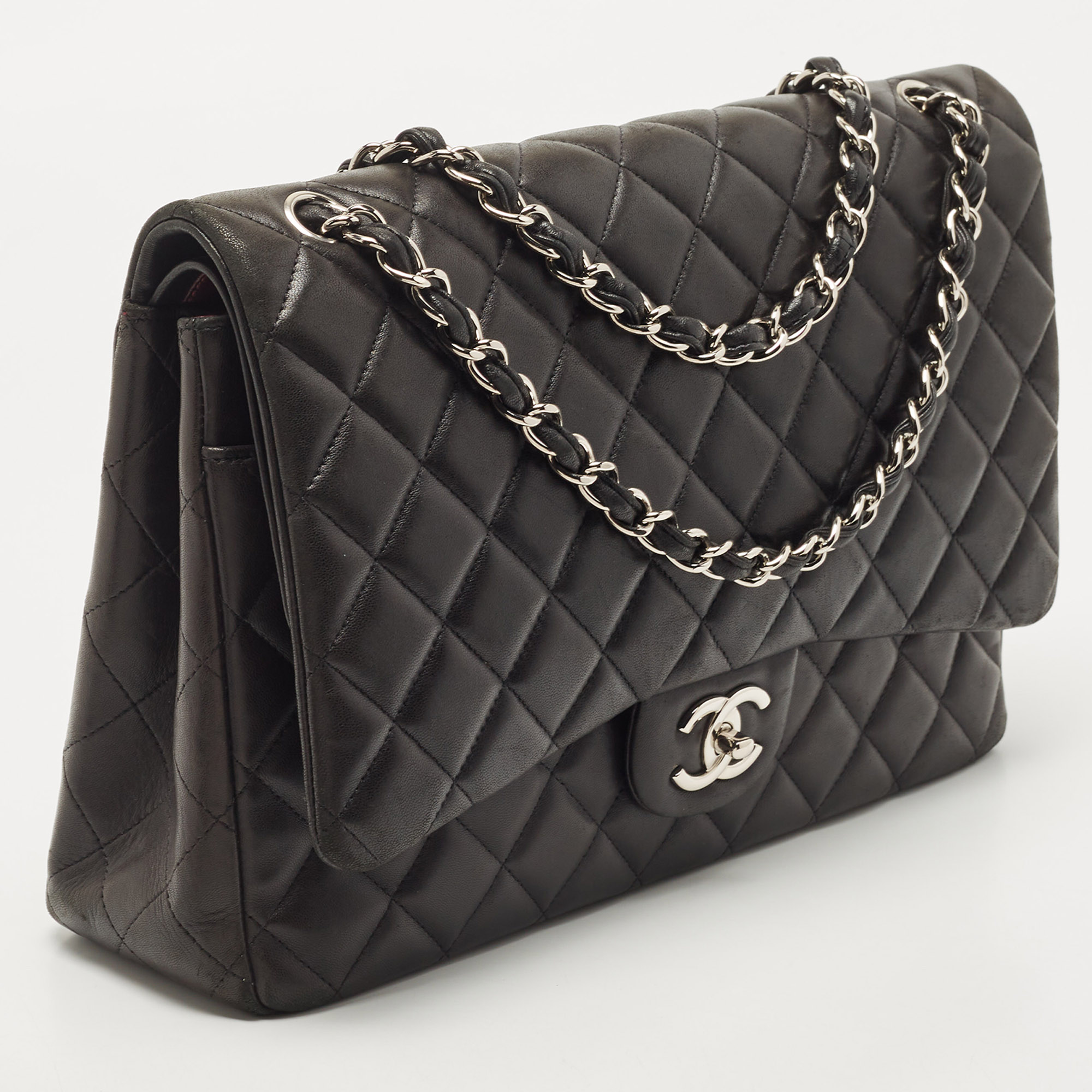 Chanel Black Quilted Lambskin Leather Maxi Classic Double Flap Bag