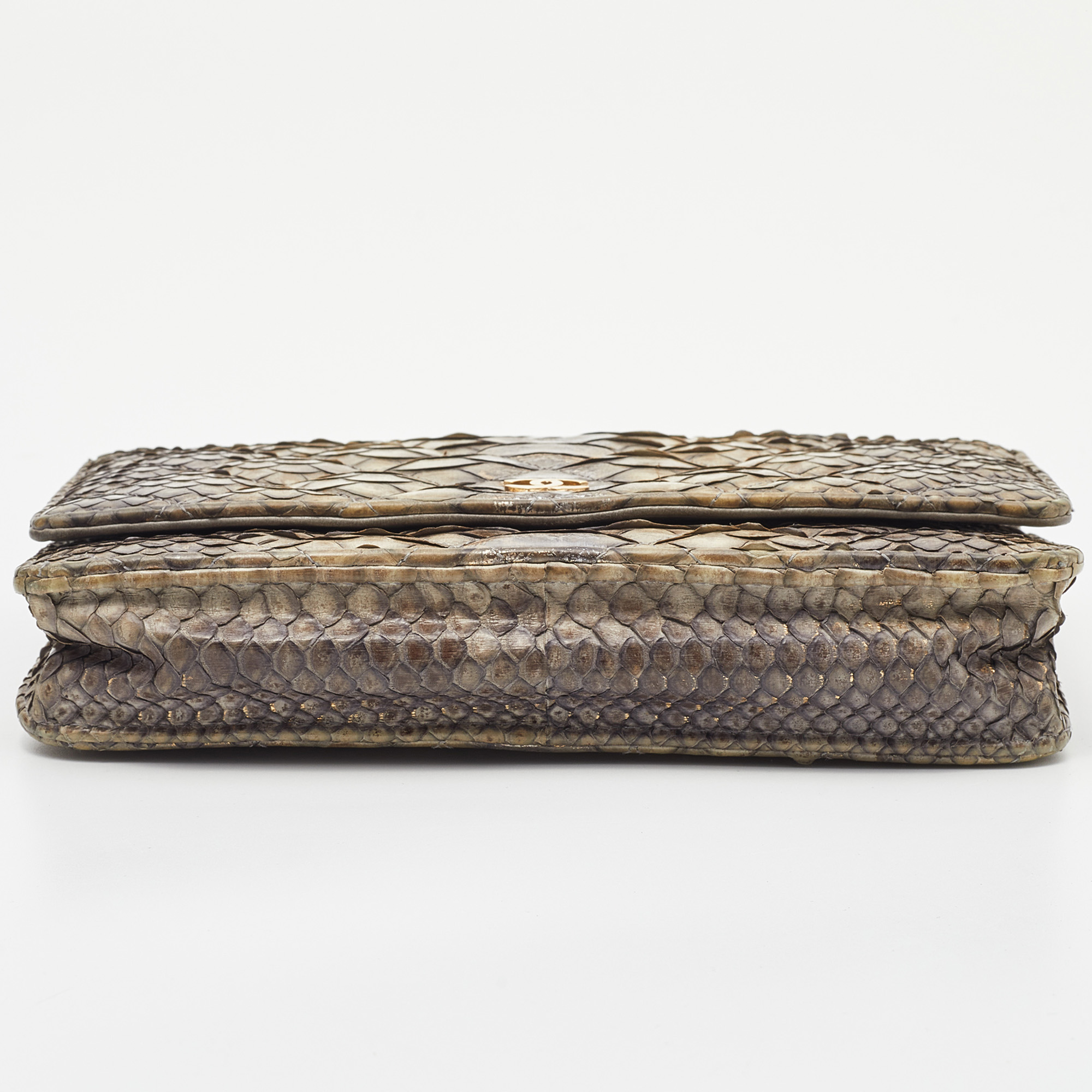 Chanel Grey/Metallic Python Classic Wallet On Chain