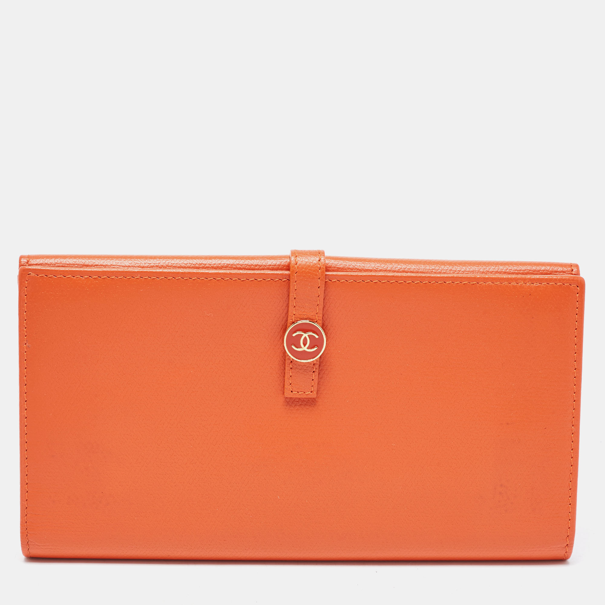 Chanel Orange Leather CC Flap Continental Wallet
