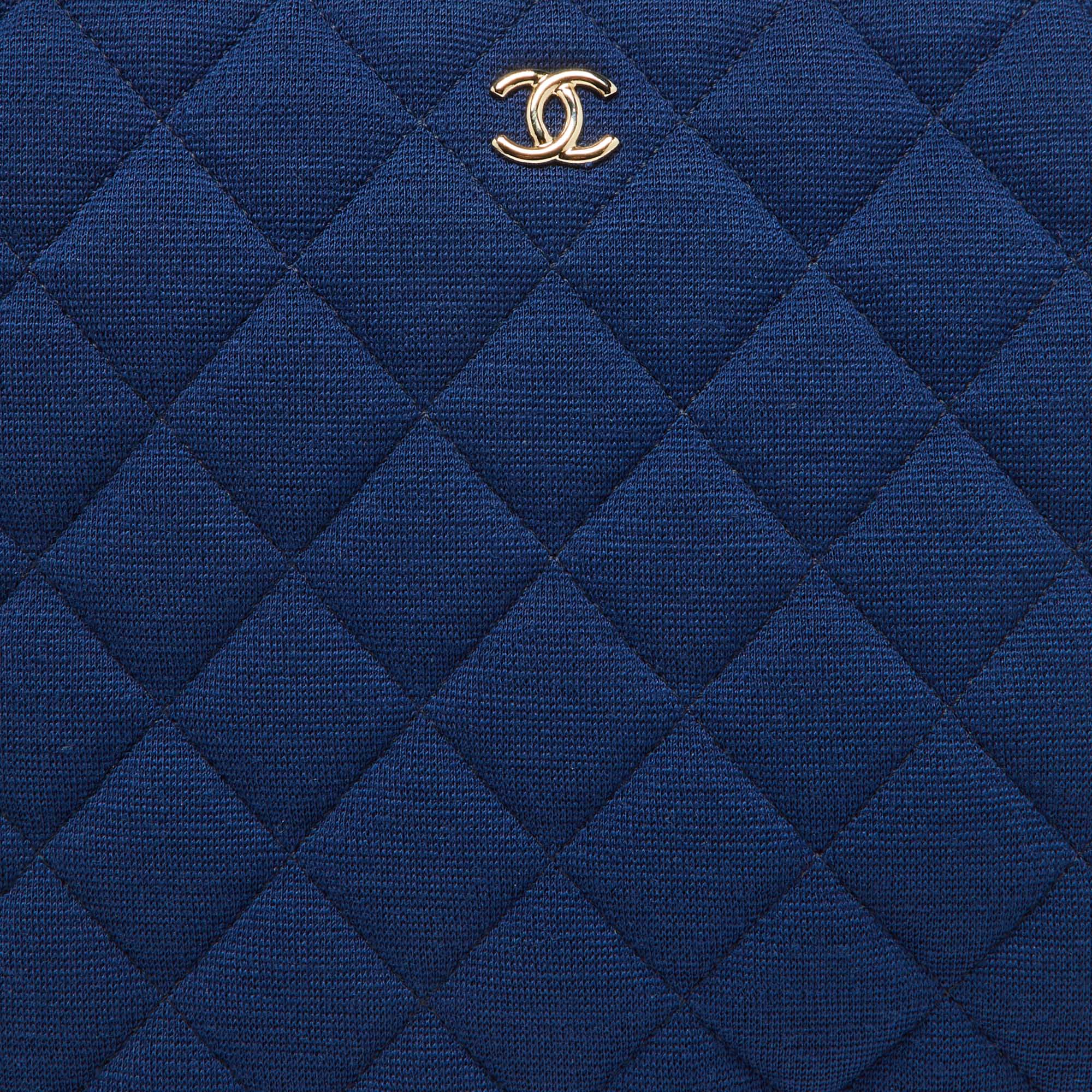 Chanel Blue Quilted Jersey Medium O Case Clutch