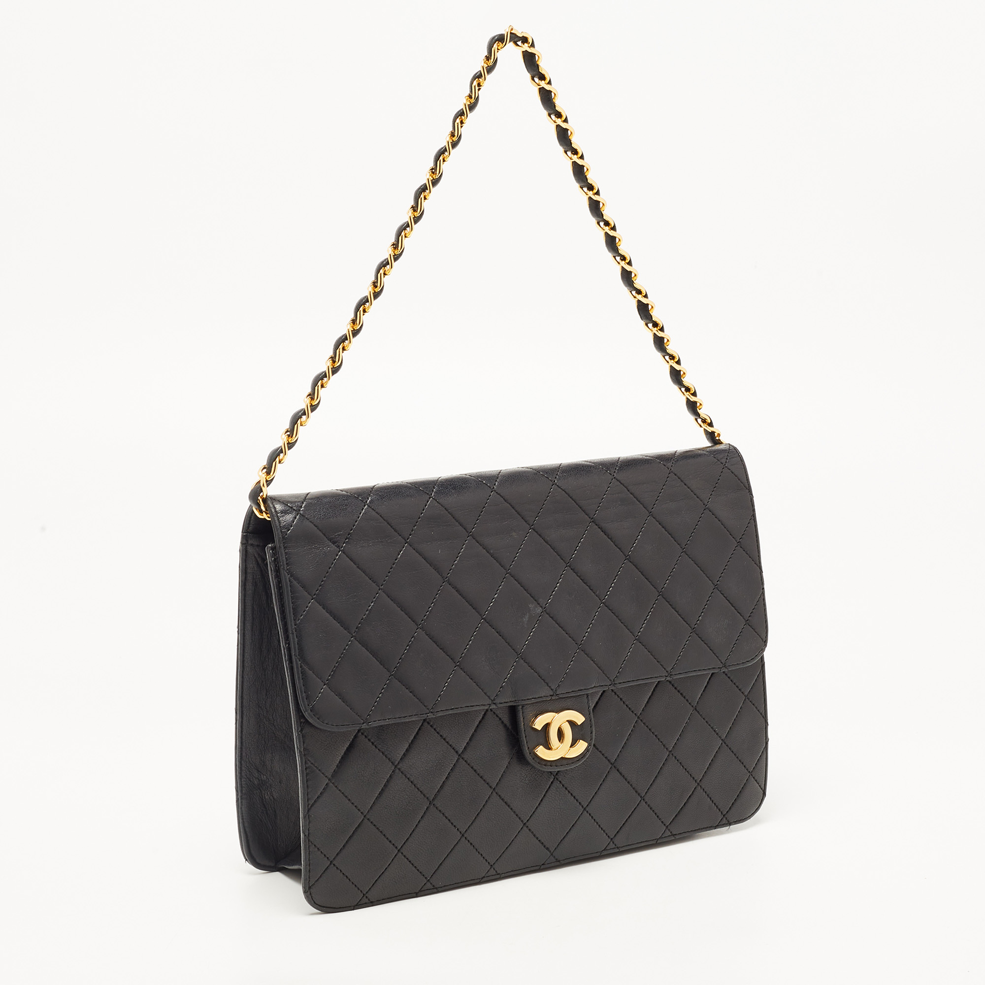Chanel Black Leather Vintage CC Square Flap Shoulder Bag