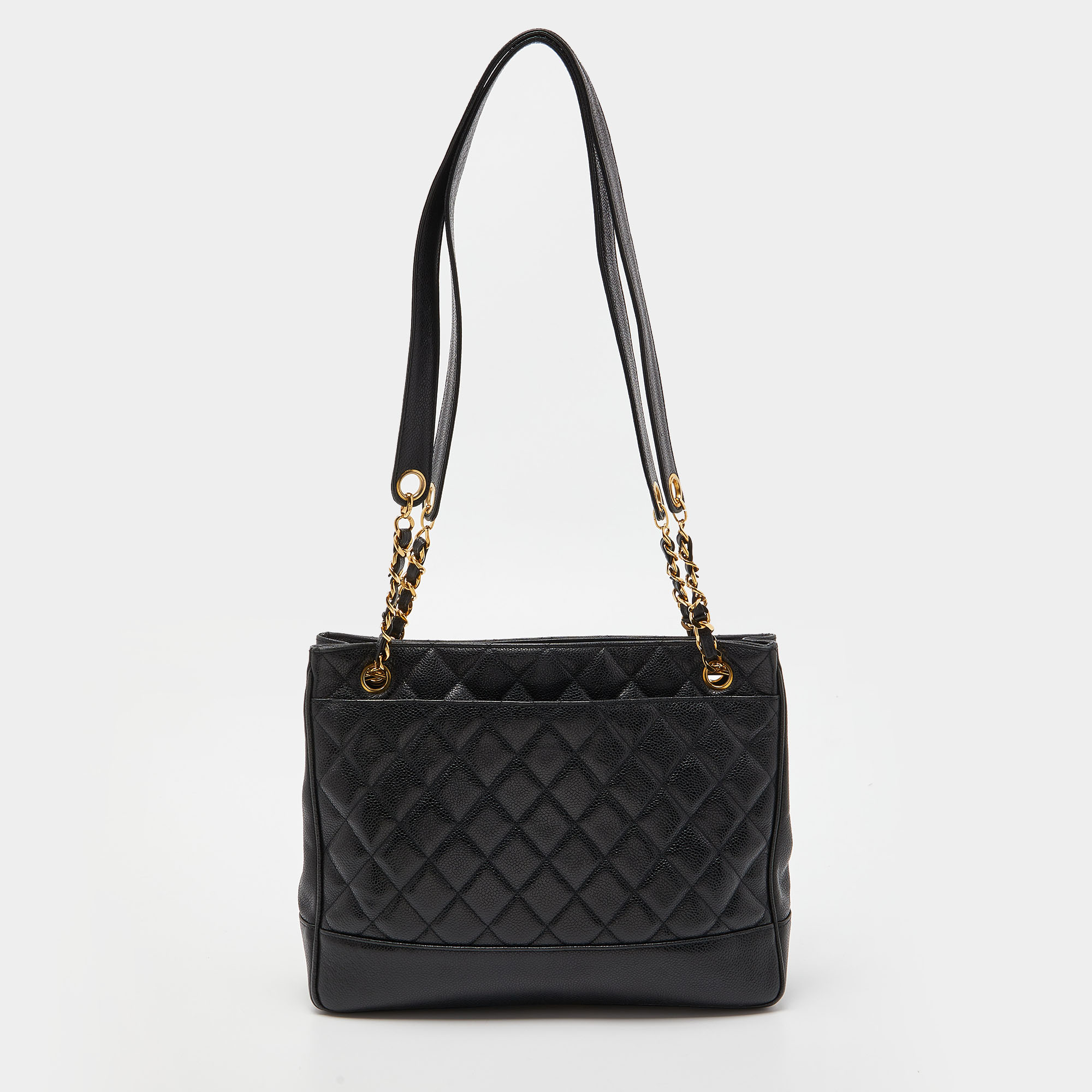 Chanel Black Quilted Caviar Leather Vintage Shopper Tote
