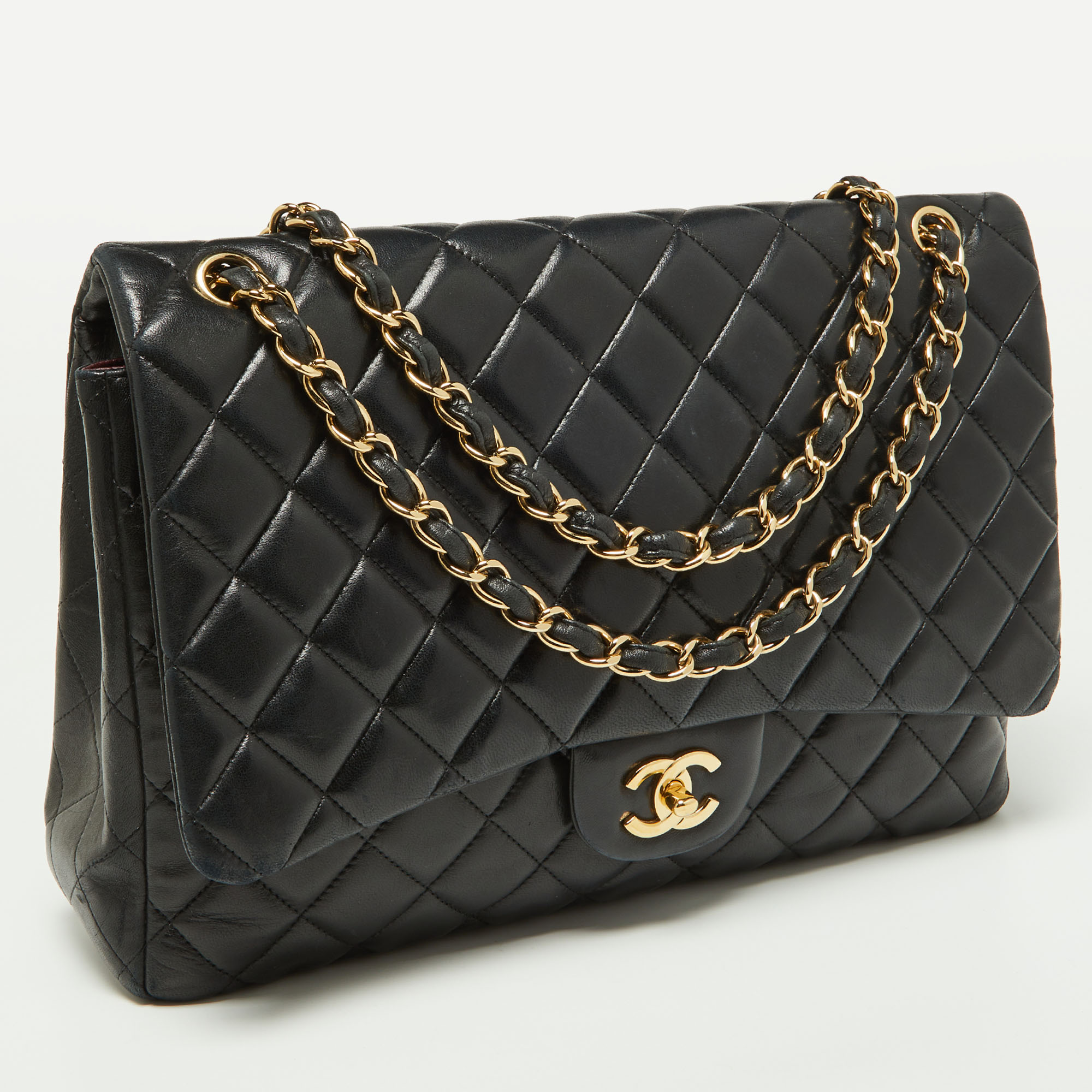 Chanel Black Quilted Lambskin Leather Maxi Classic Double Flap Bag