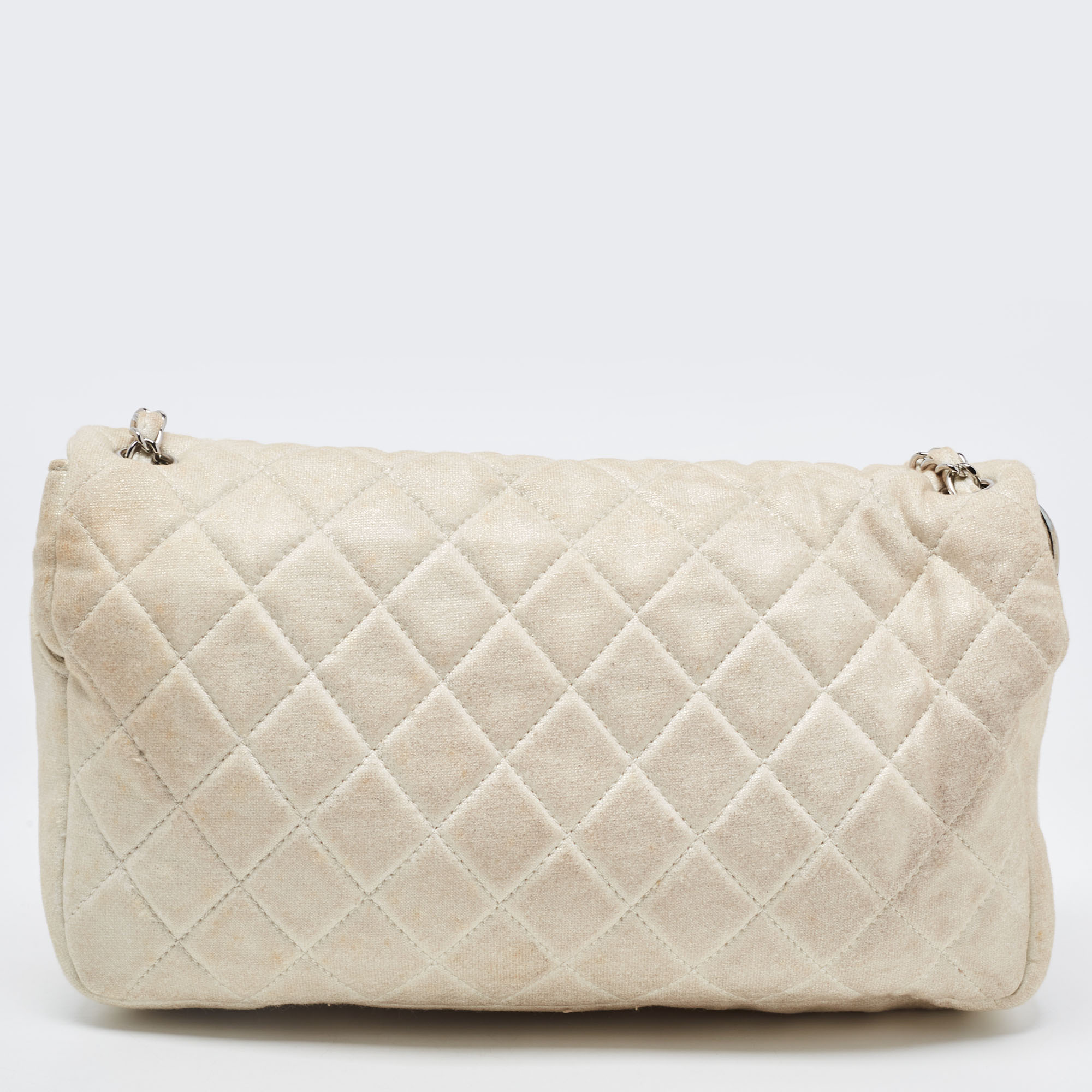 Chanel White/Gold Quilted Jersey CC Flap Bag