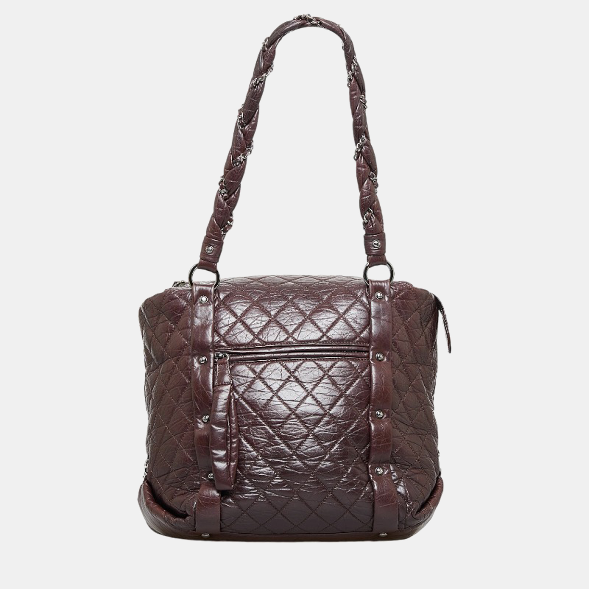 Chanel brown animal skin quilted leather lady braid tote tote bag