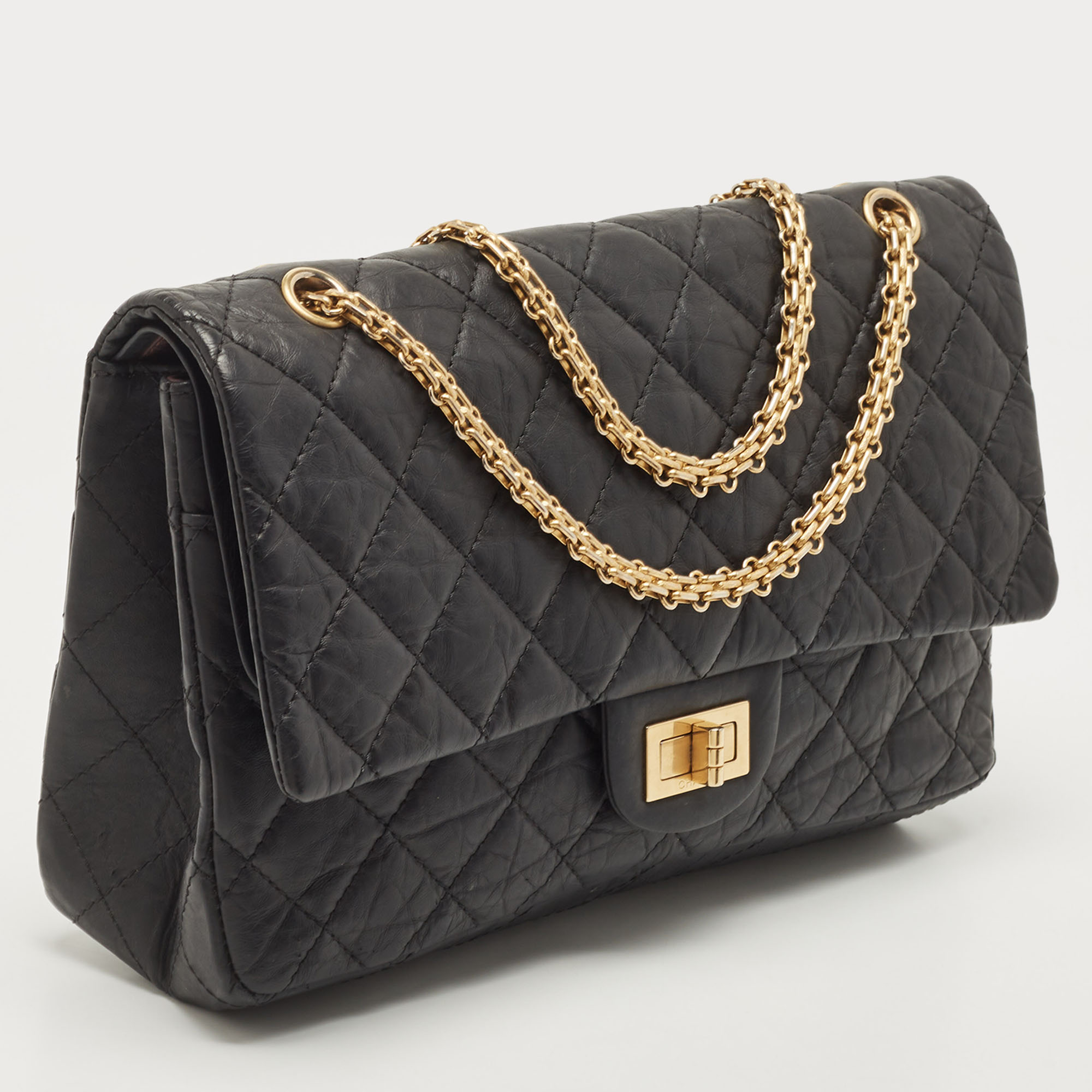 Chanel Black Quilted Aged Leather 227 Reissue 2.55 Flap Bag