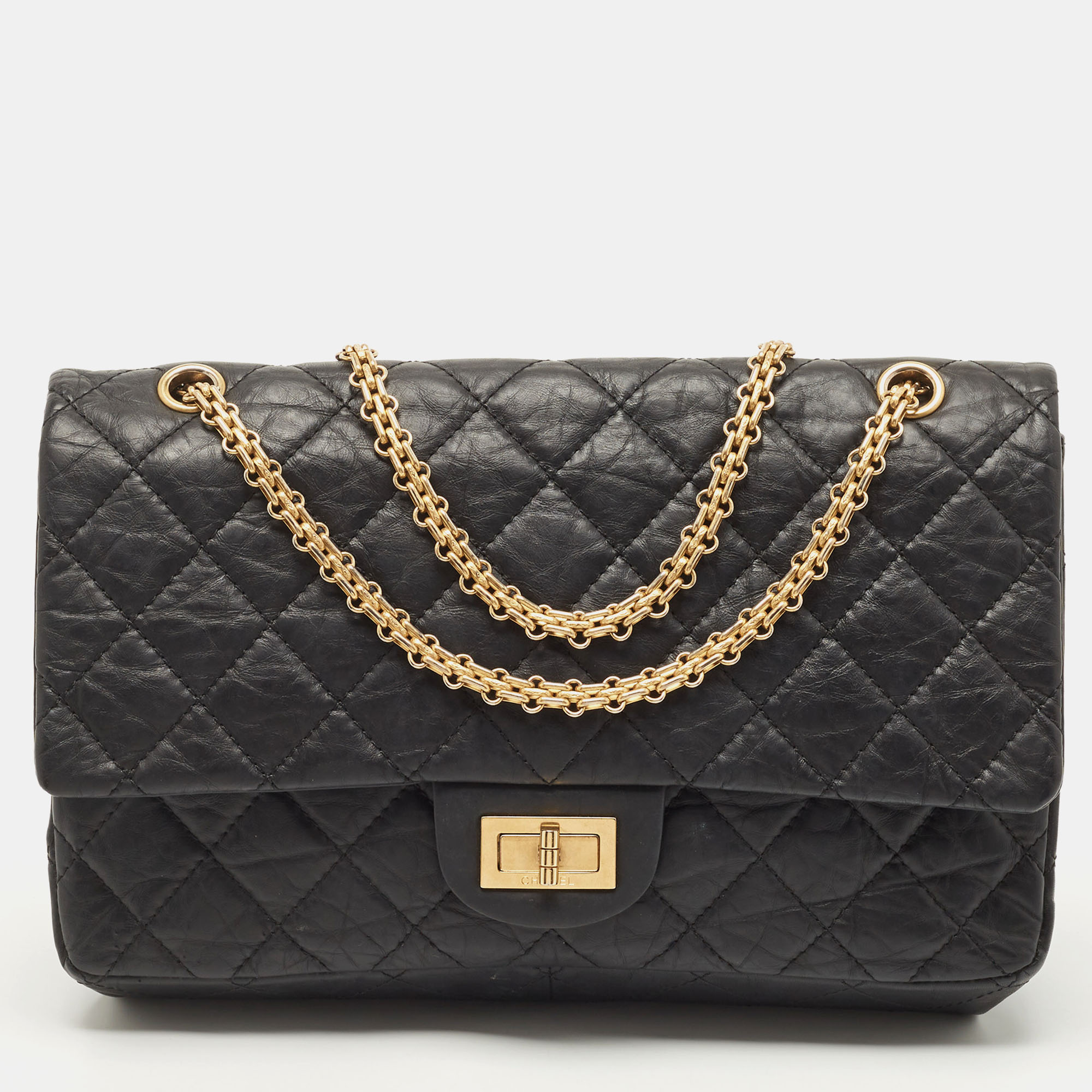 Chanel Black Quilted Aged Leather 227 Reissue 2.55 Flap Bag