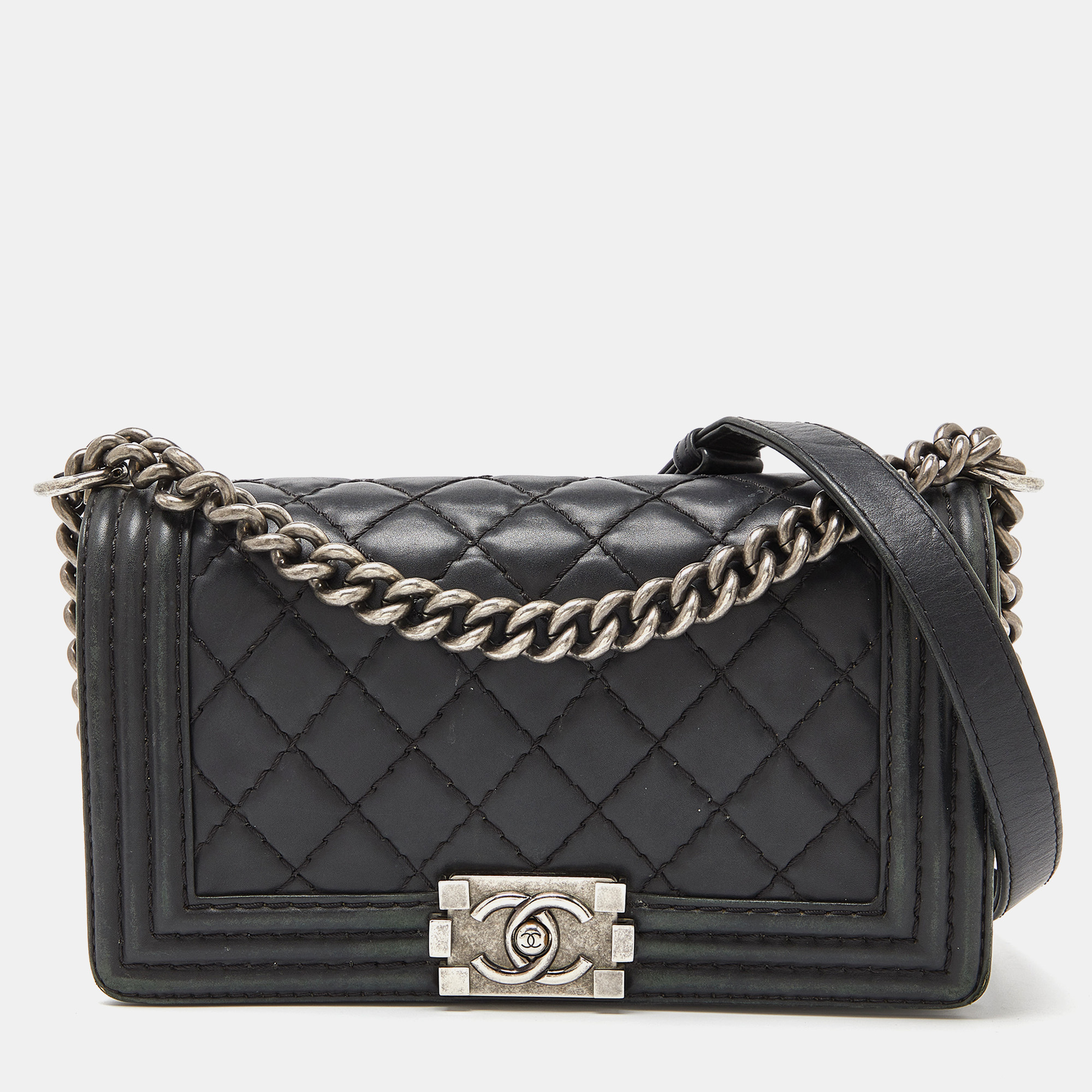 Chanel Black Quilted Wild Stitched Leather Medium Boy Bag