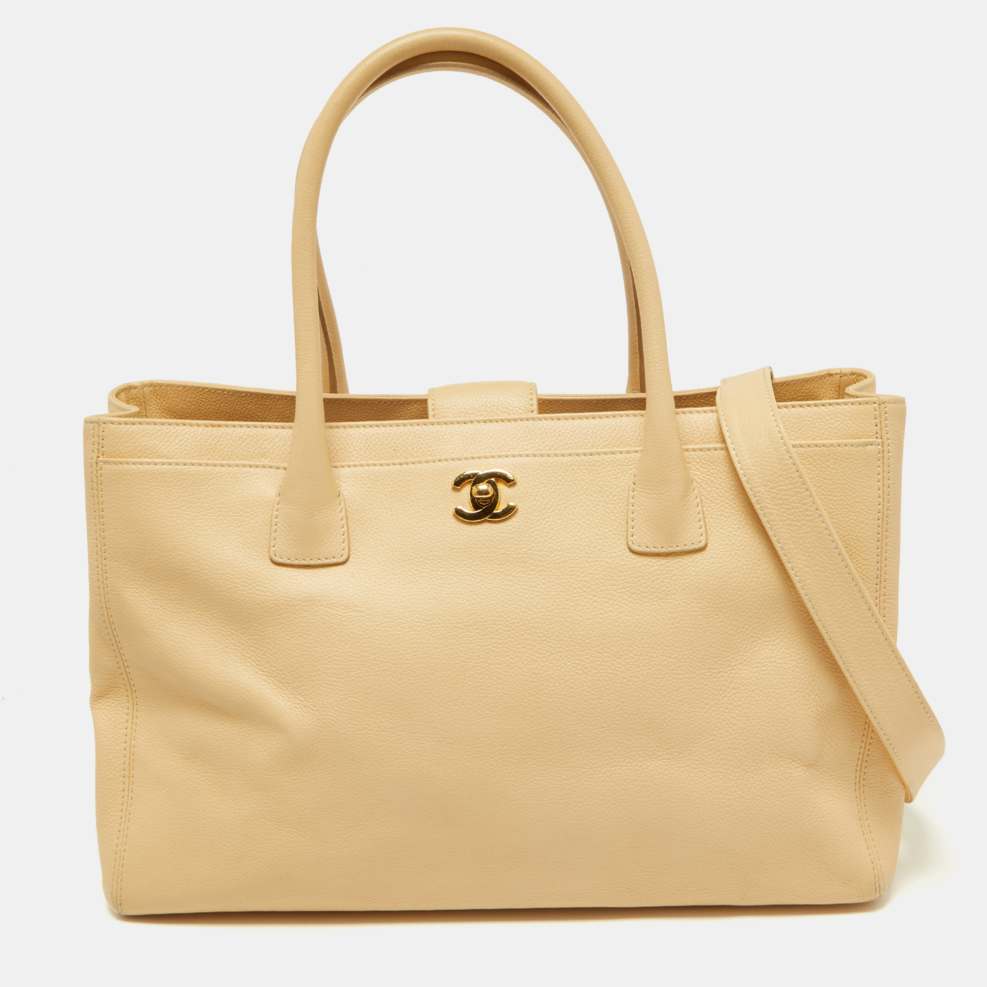Chanel Beige Leather Cerf Shopper Tote