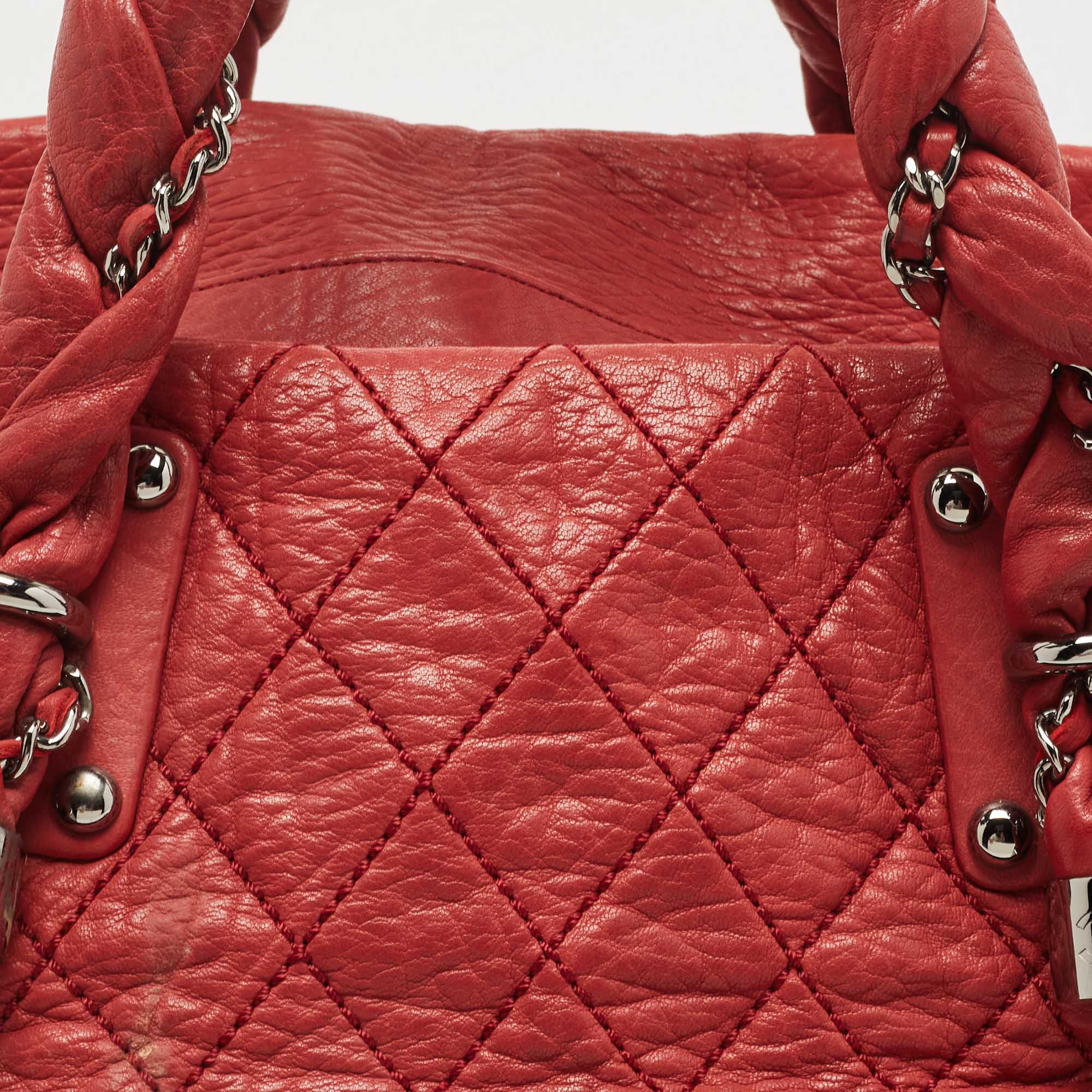 Chanel Red Quilted Leather Lady Braid Bowler Bag