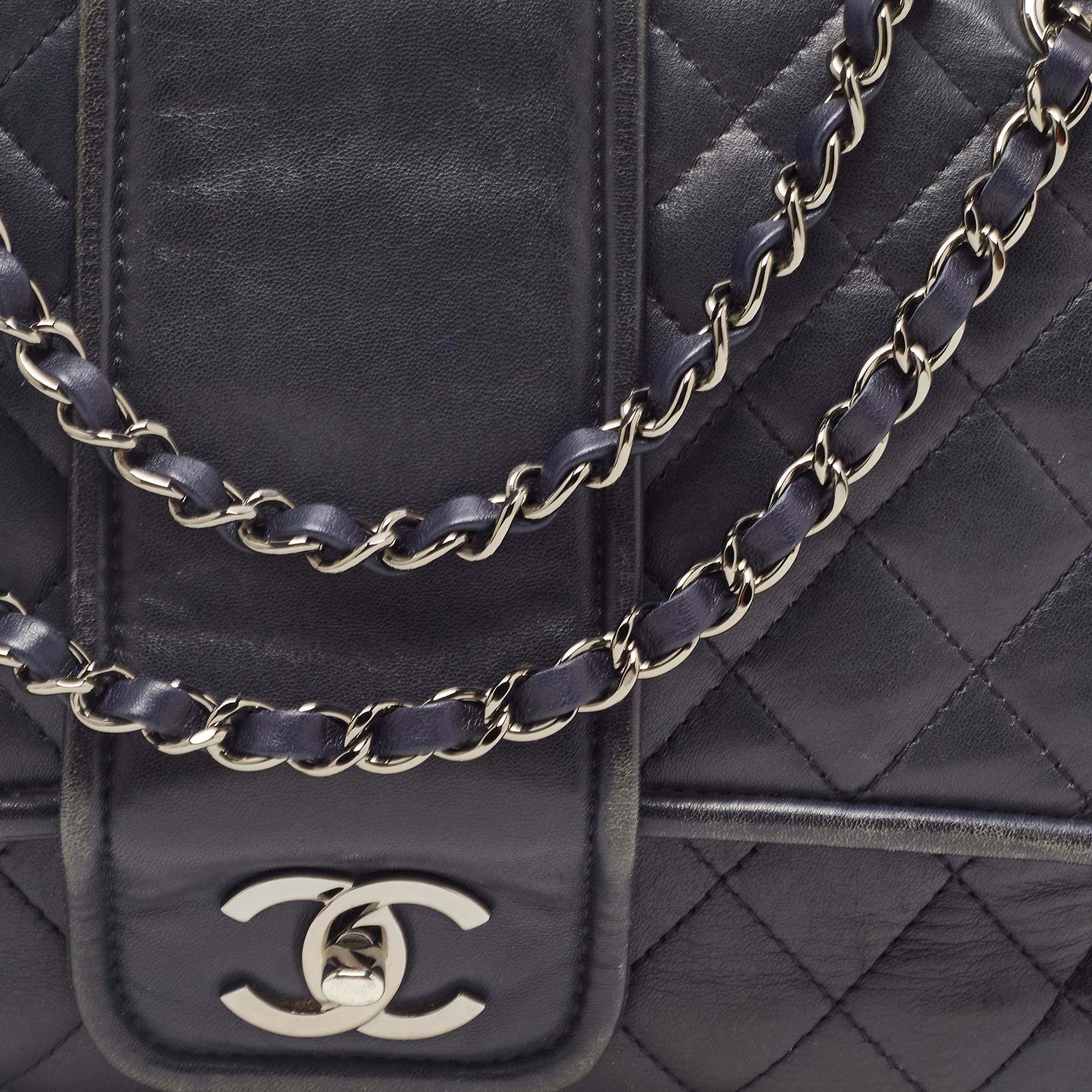Chanel Navy Blue Quilted Leather Elementary Chic Flap Bag