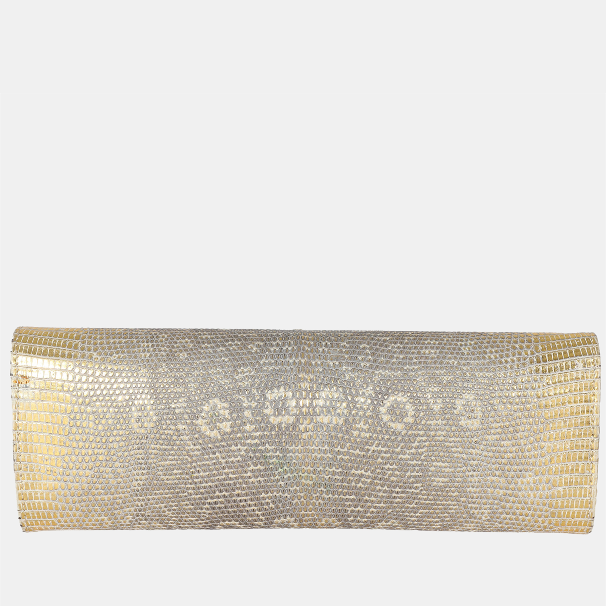 Chanel Vintage Gold Lizard Tube Flap Clutch