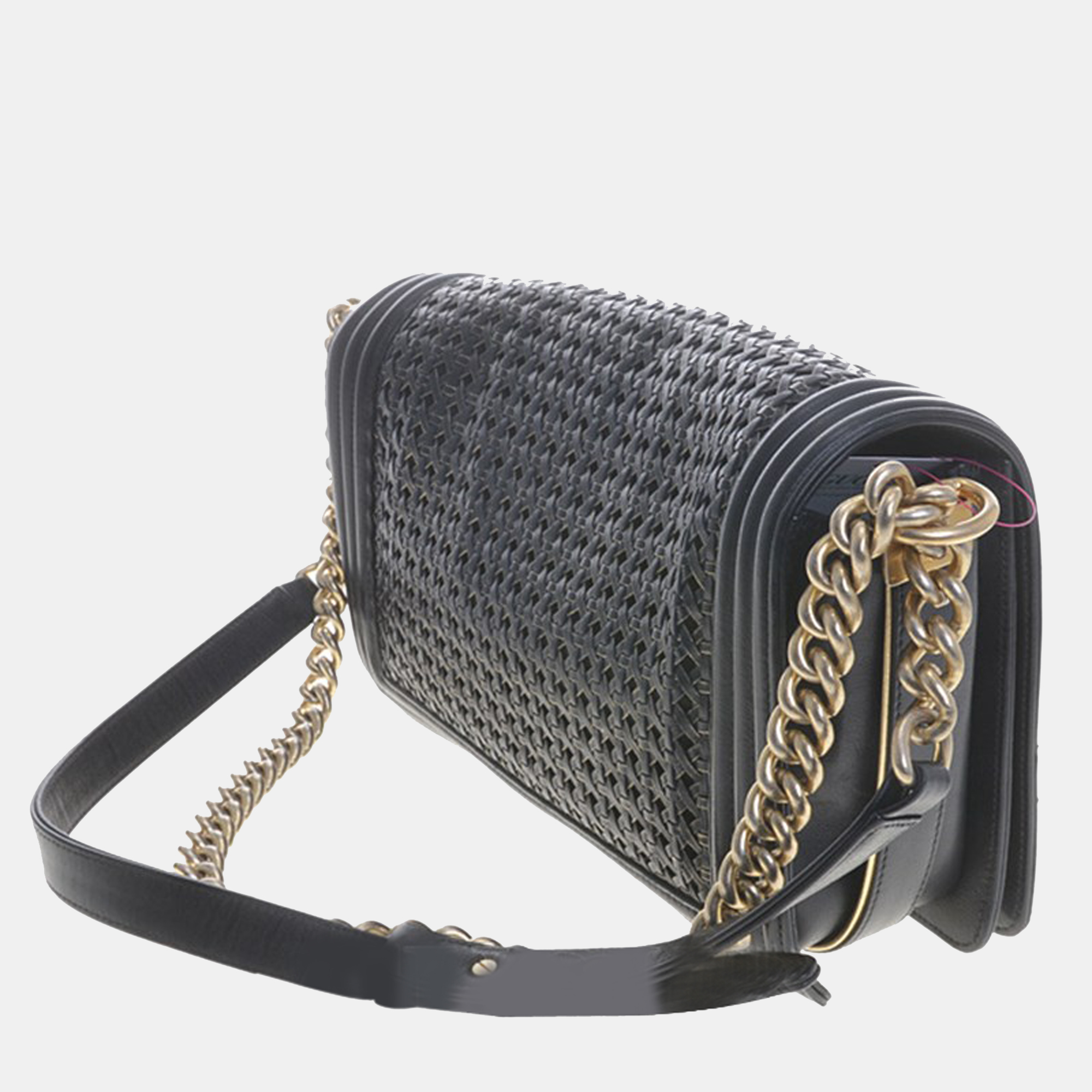 Chanel Black Woven Leather Boy Bag