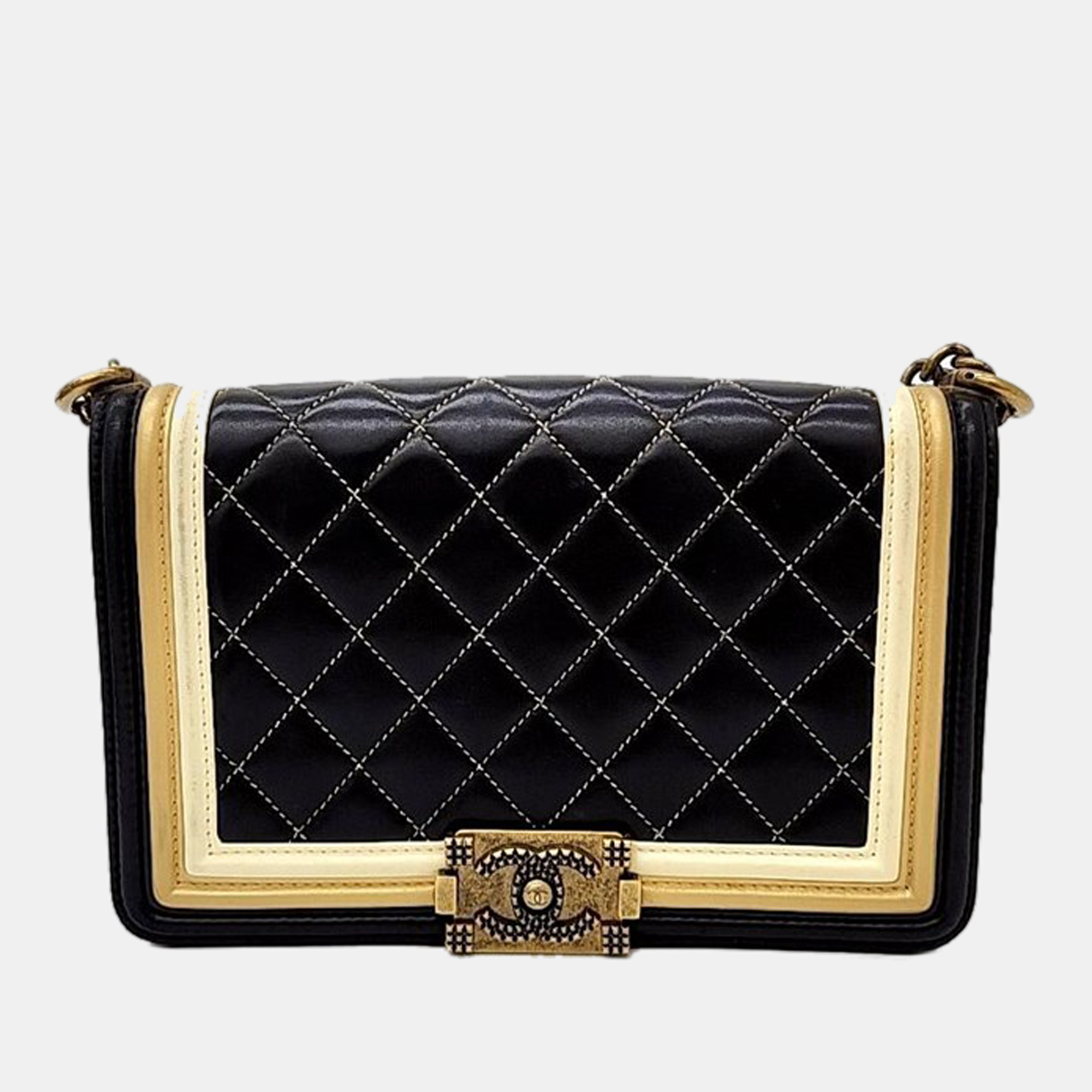 Chanel black/gold leather boy flap bag