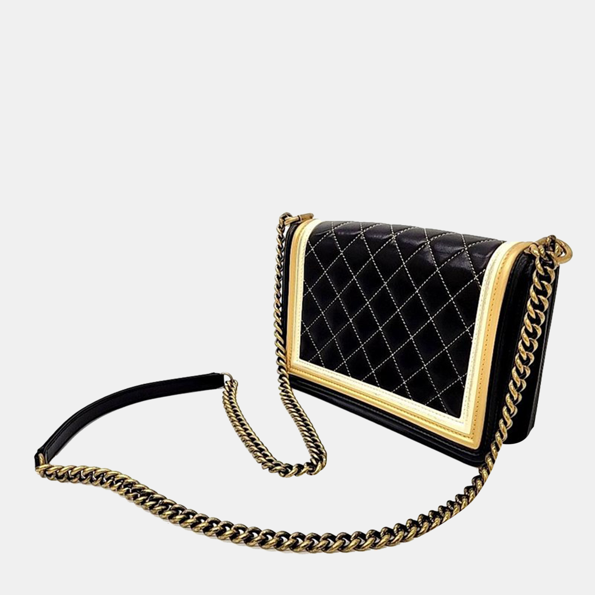 Chanel Black/Gold Leather Boy Flap Bag