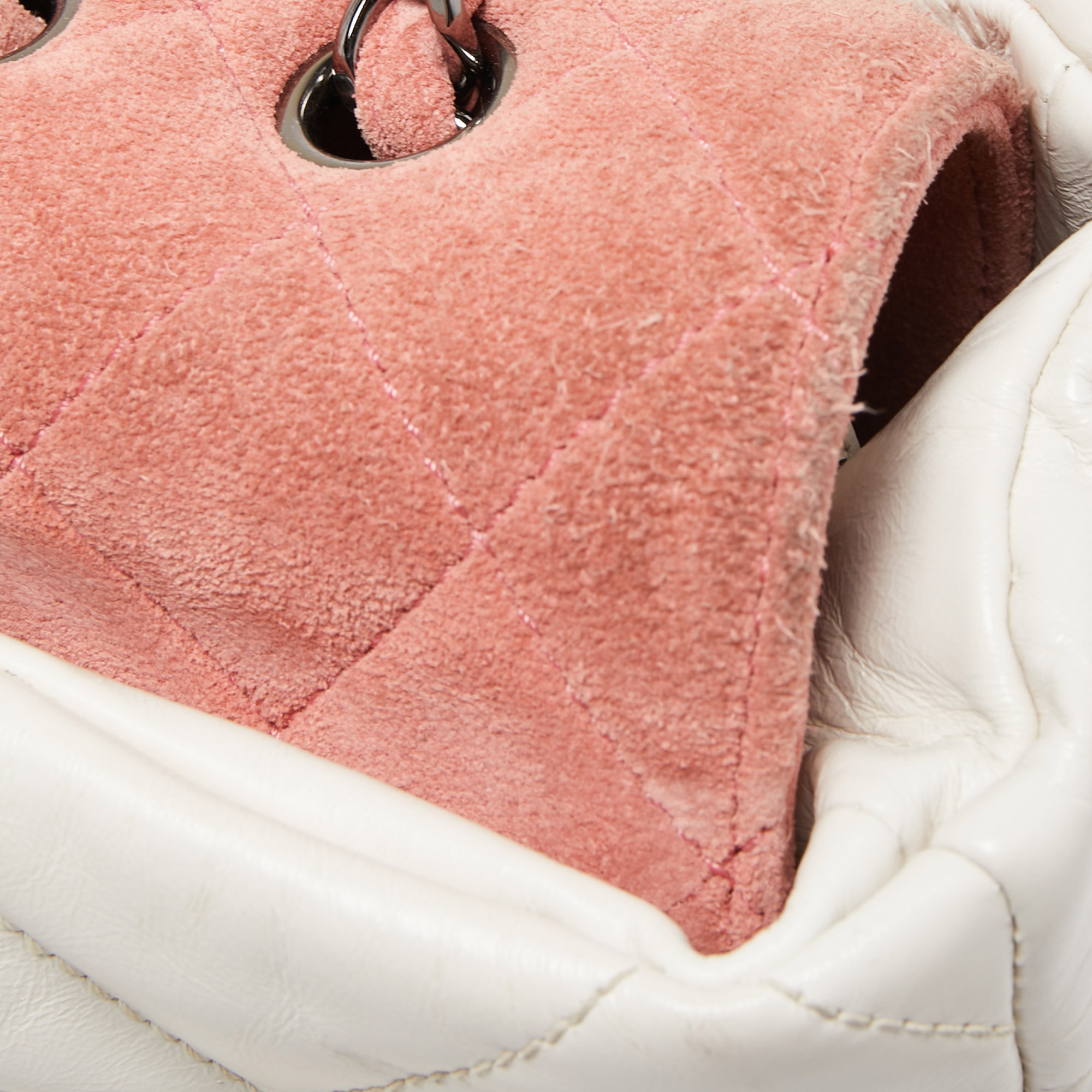Chanel White/Pink Quilted Leather And Suede Portobello Tote