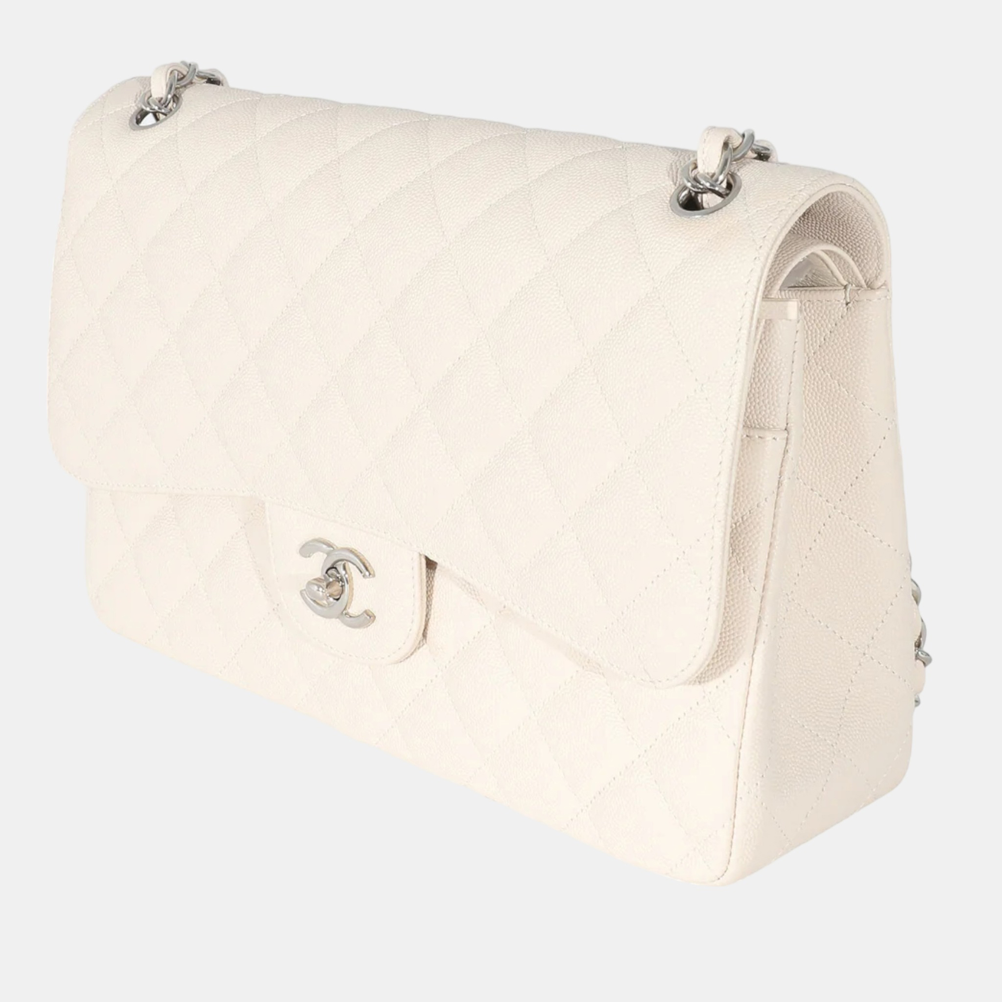 Chanel Cream Caviar Leather Quilted Jumbo Classic Double Flap Shoulder Bag
Chanel Cream Caviar Leather Quilted Jumbo Classic Double Flap Shoulder Bag