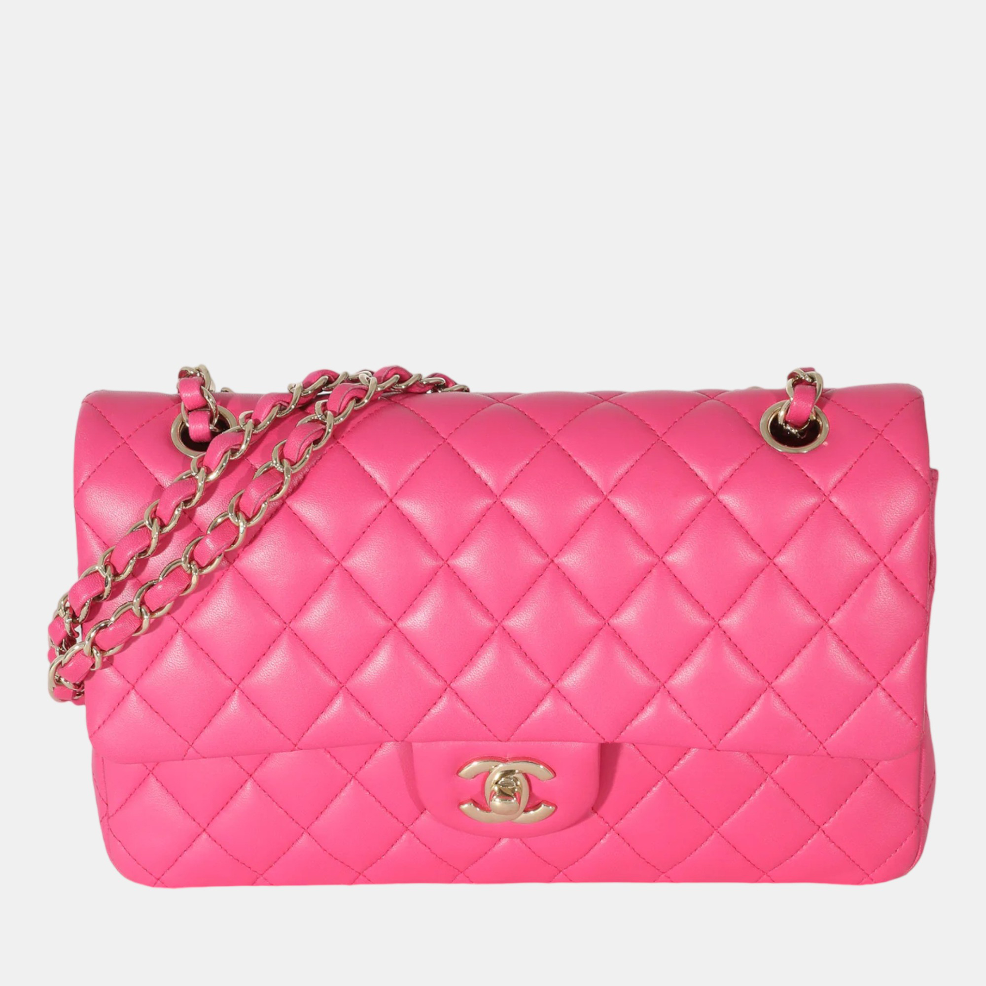 Chanel Pink Quilted Lambskin Leather Medium Classic Double Flap Shoulder Bag