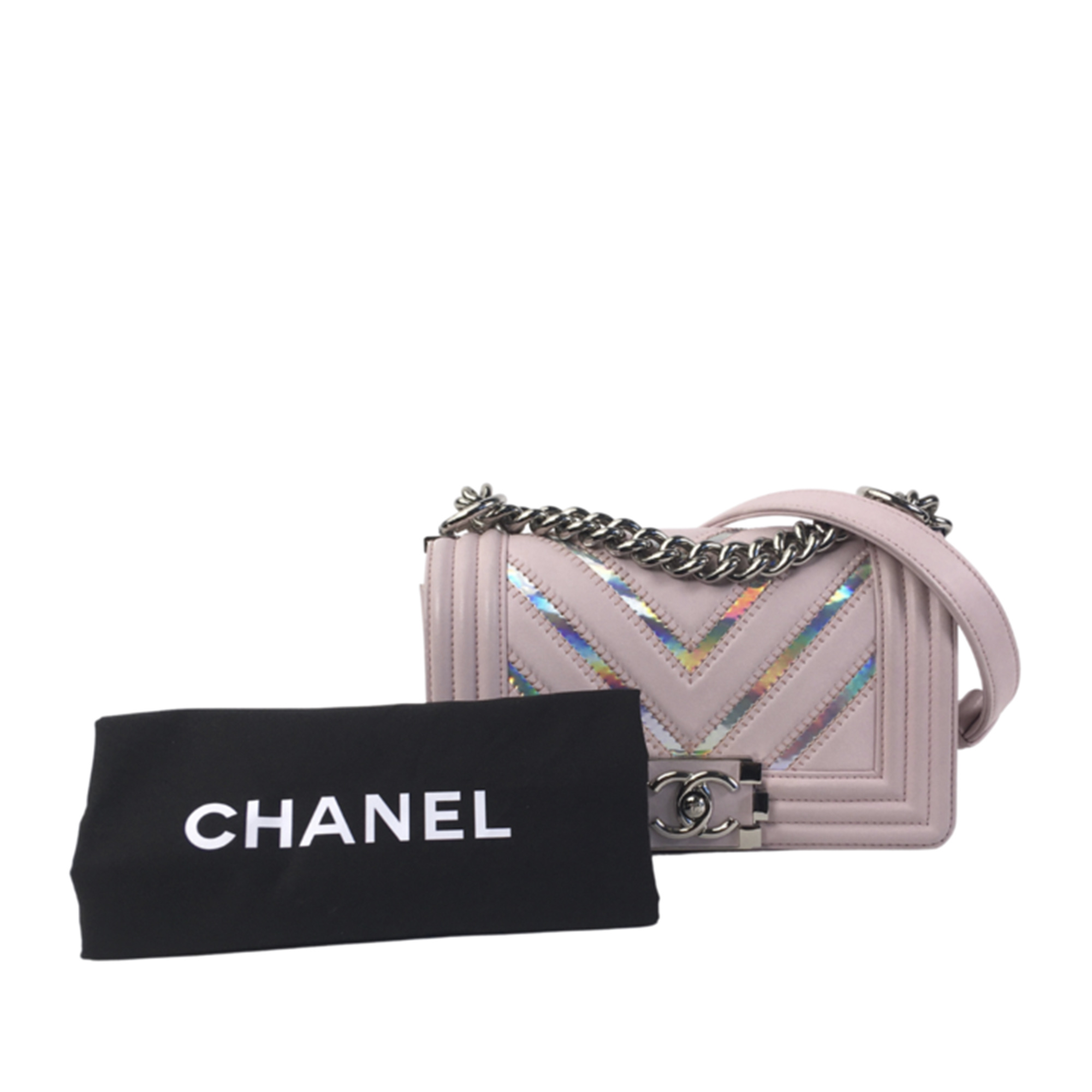 Chanel Pink Small Iridescent Chevron Boy Bag
