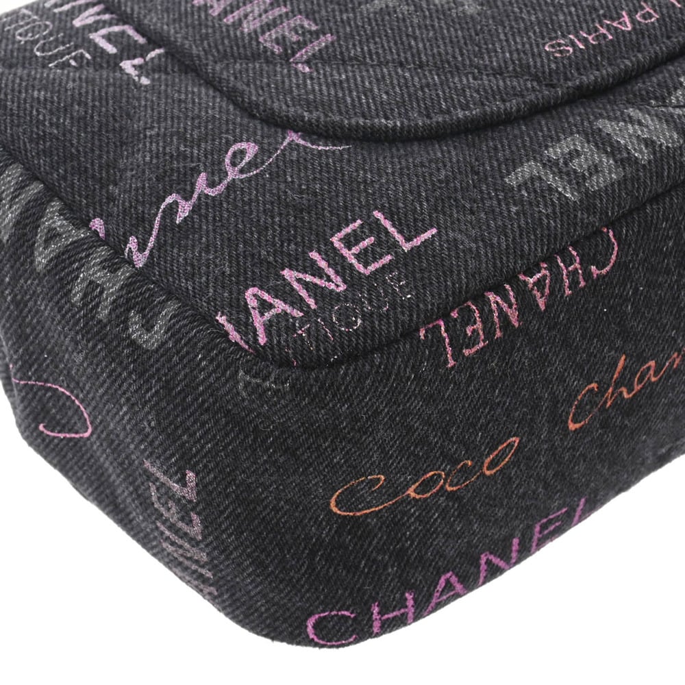 Chanel Black Denim Logo Printed Flap Bag Shoulder Bag