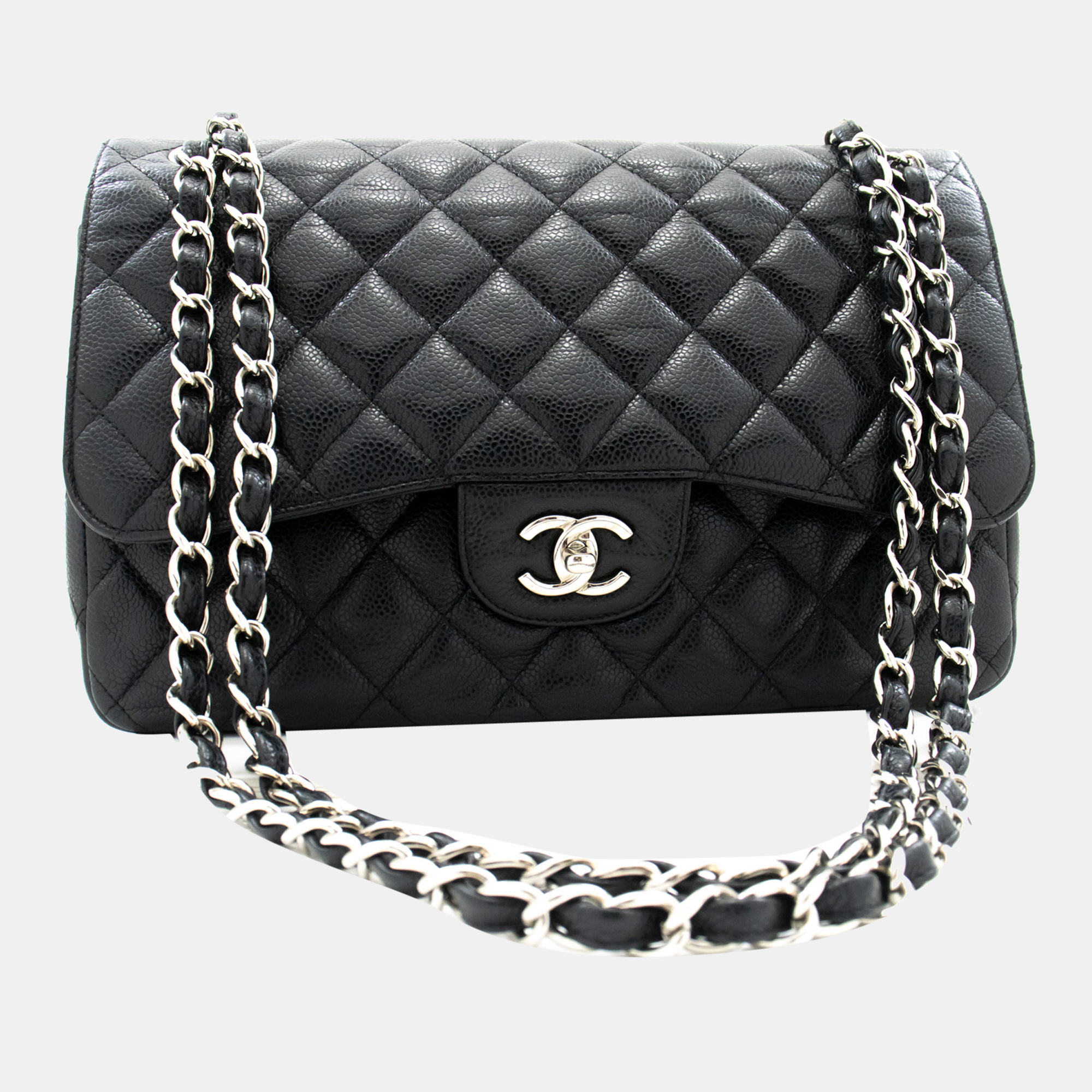 Chanel Black Calfskin Leather Jumbo Classic Double Flap Shoulder Bag