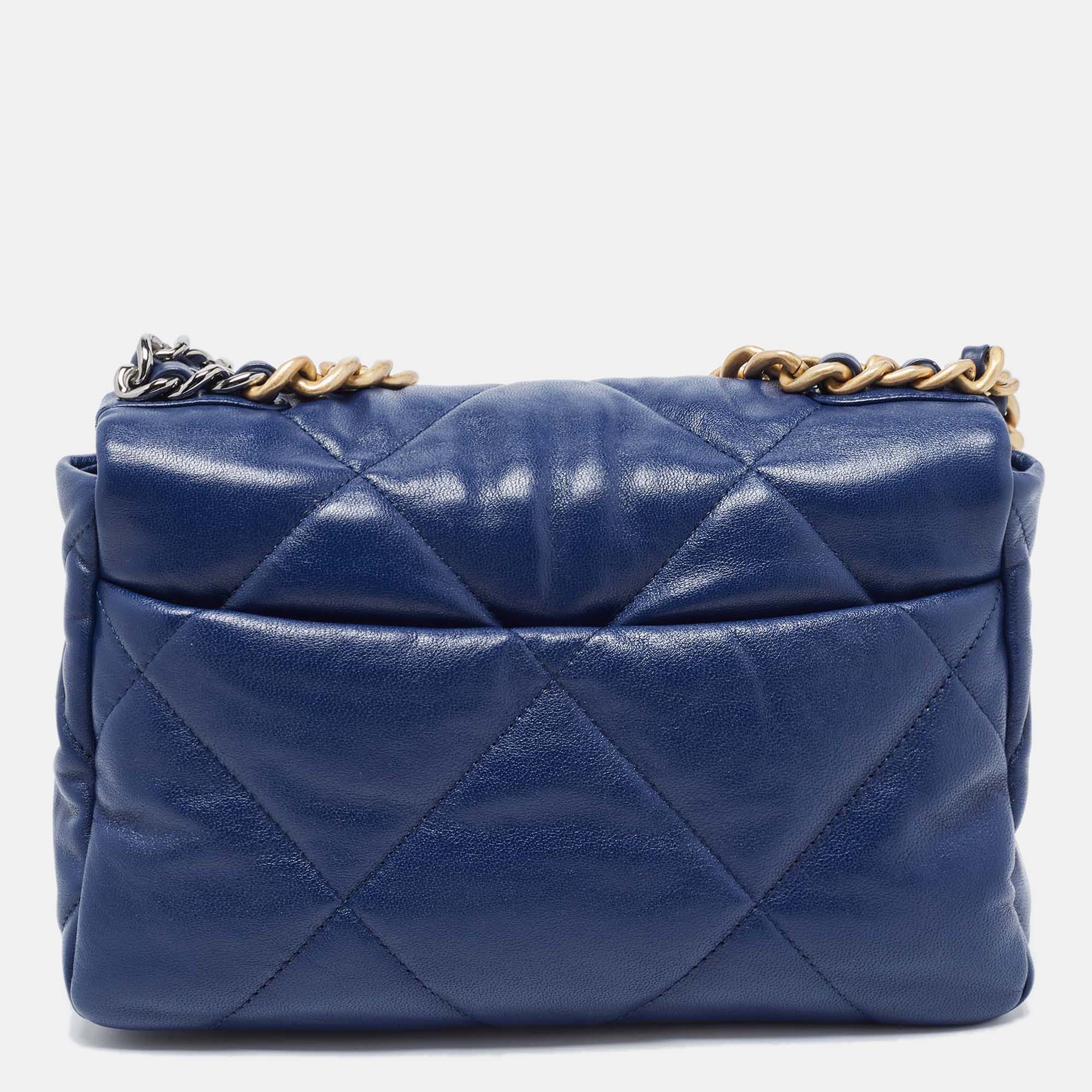 Chanel Blue Quilted Leather Medium 19 Flap Bag