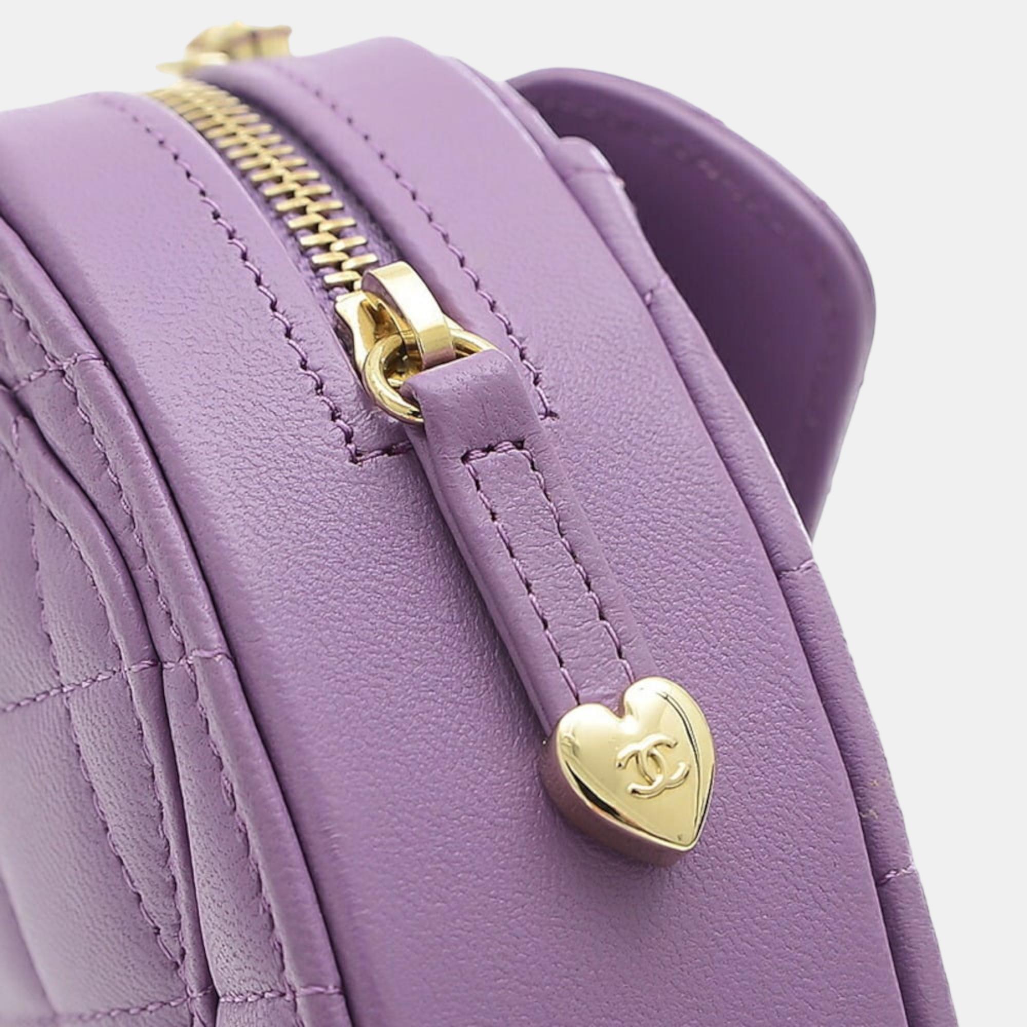 Chanel Purple Leather Mini CC In Love Heart Shoulder Bag
