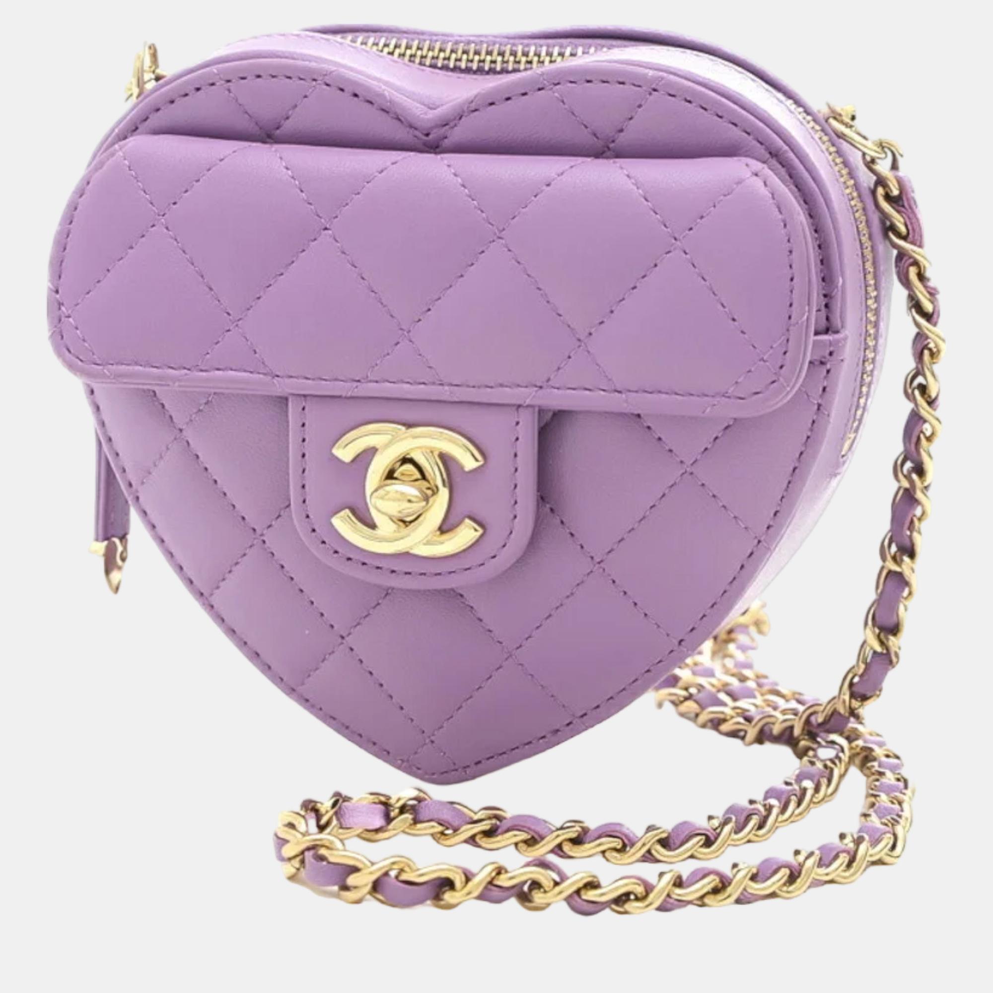 Chanel Purple Leather Mini CC In Love Heart Shoulder Bag