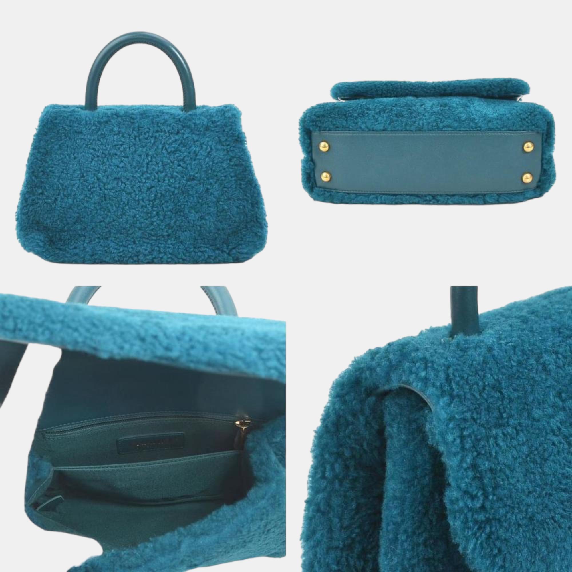 Chanel Blue Shearling Medium Coco Handle Top Handle Bag