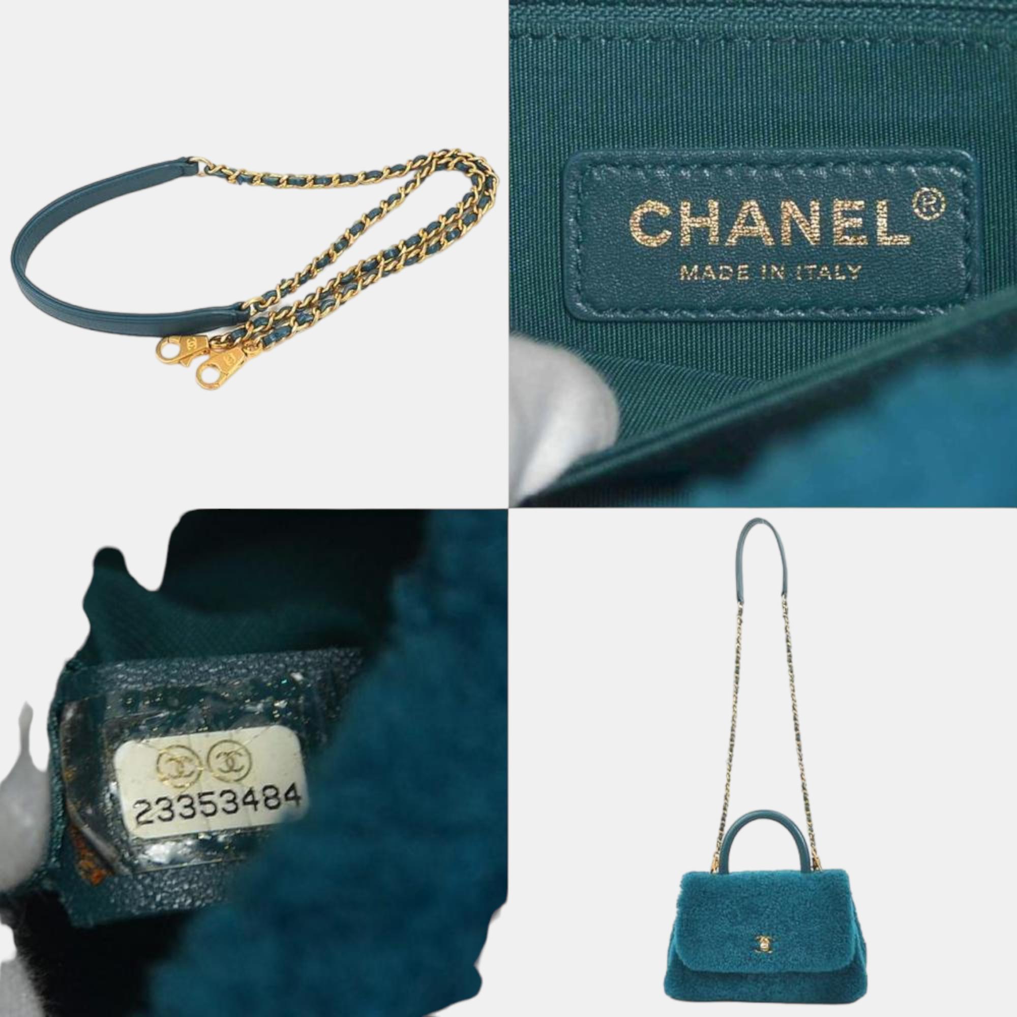 Chanel Blue Shearling Medium Coco Handle Top Handle Bag