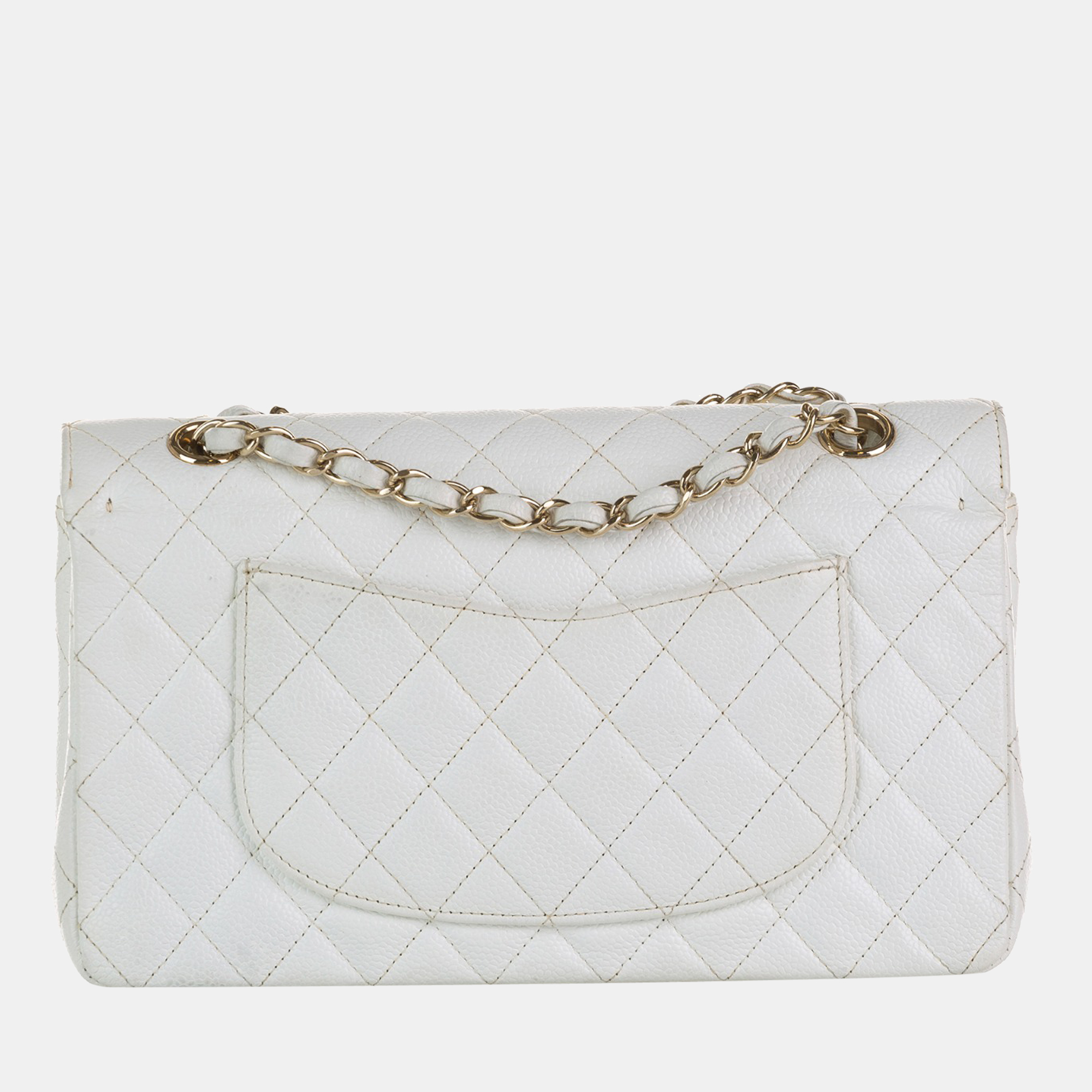 Chanel White Medium Classic Caviar Leather Double Flap Bag