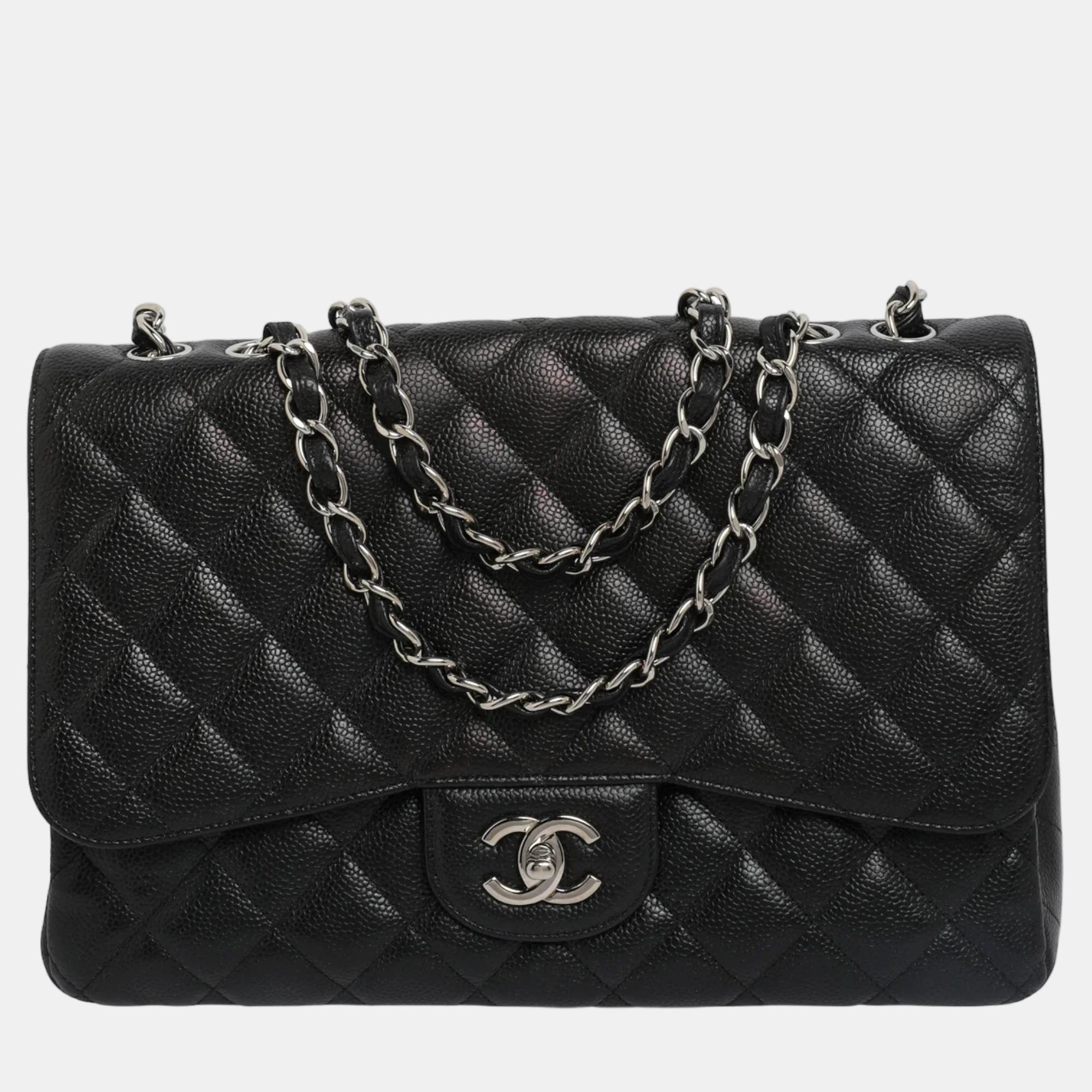 Chanel black caviar quilted maxi single flap bag