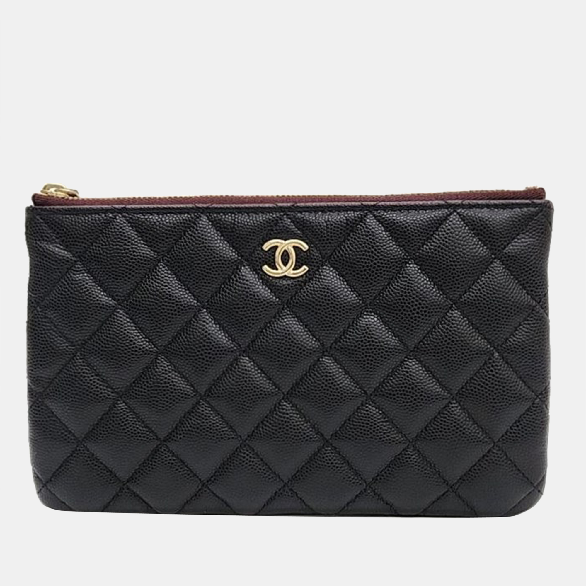 Chanel Black Caviar Leather O Case Clutch Bag