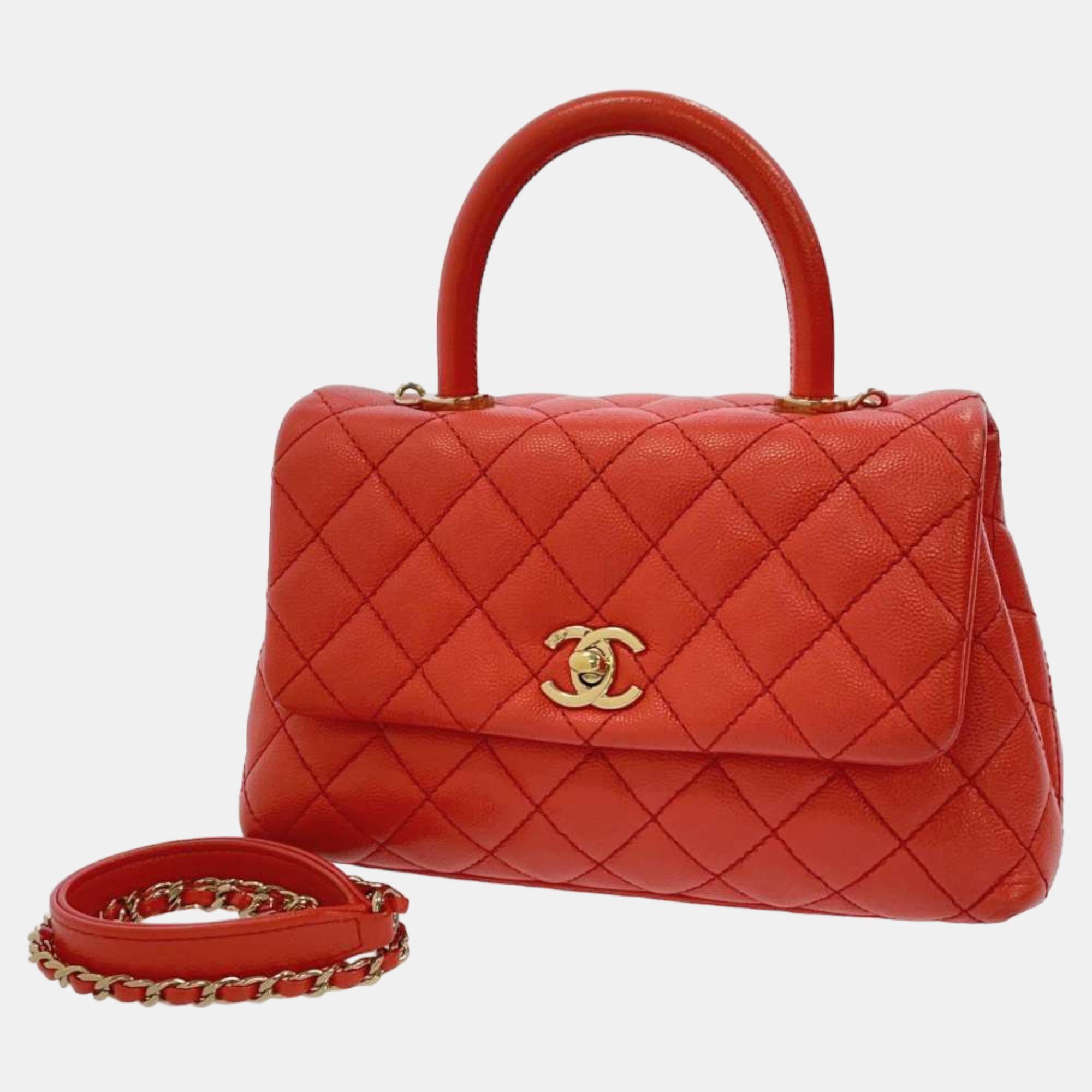 Chanel Red Caviar Leather Coco Top Handle Bag