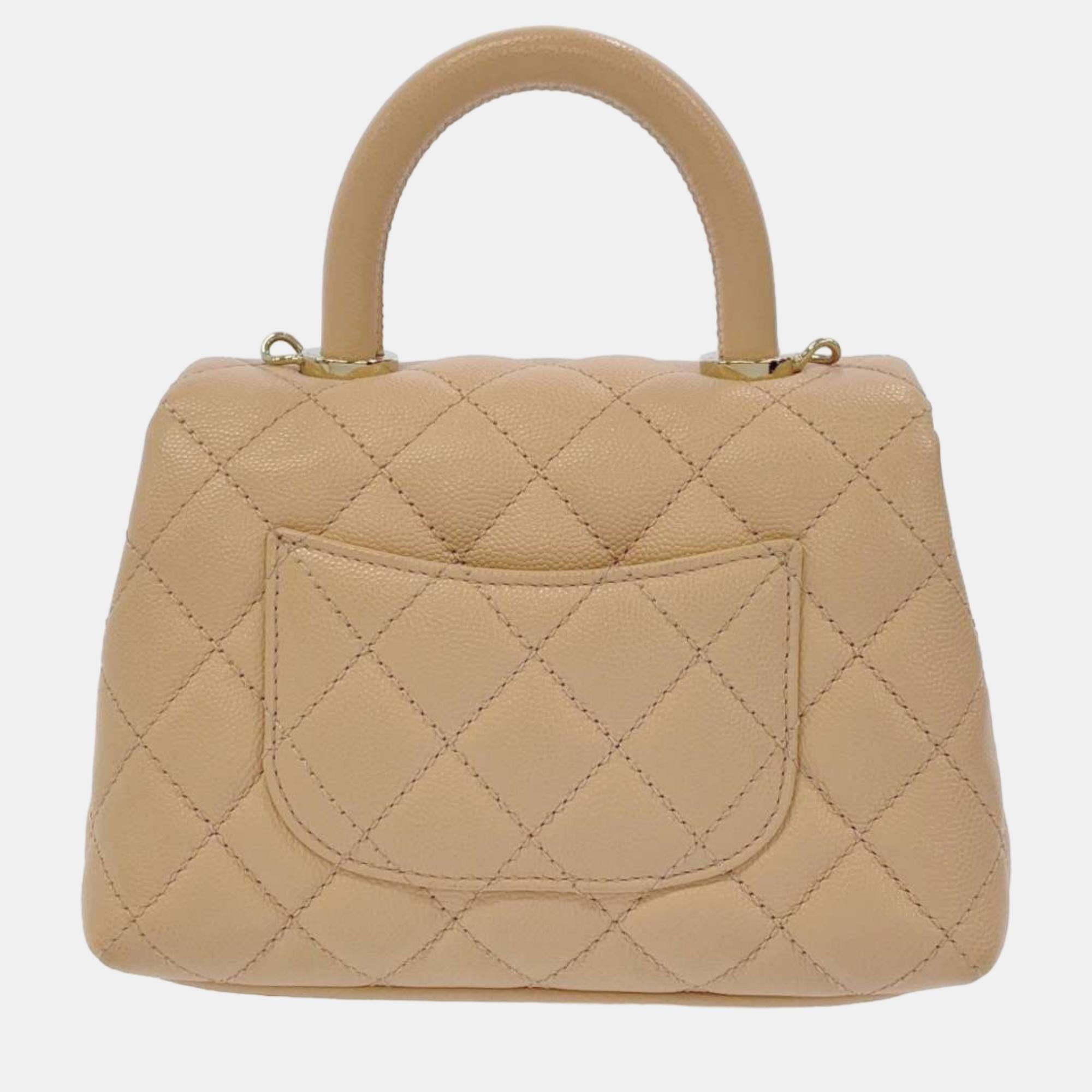 Chanel Beige Caviar Leather Coco Top Handle Bag