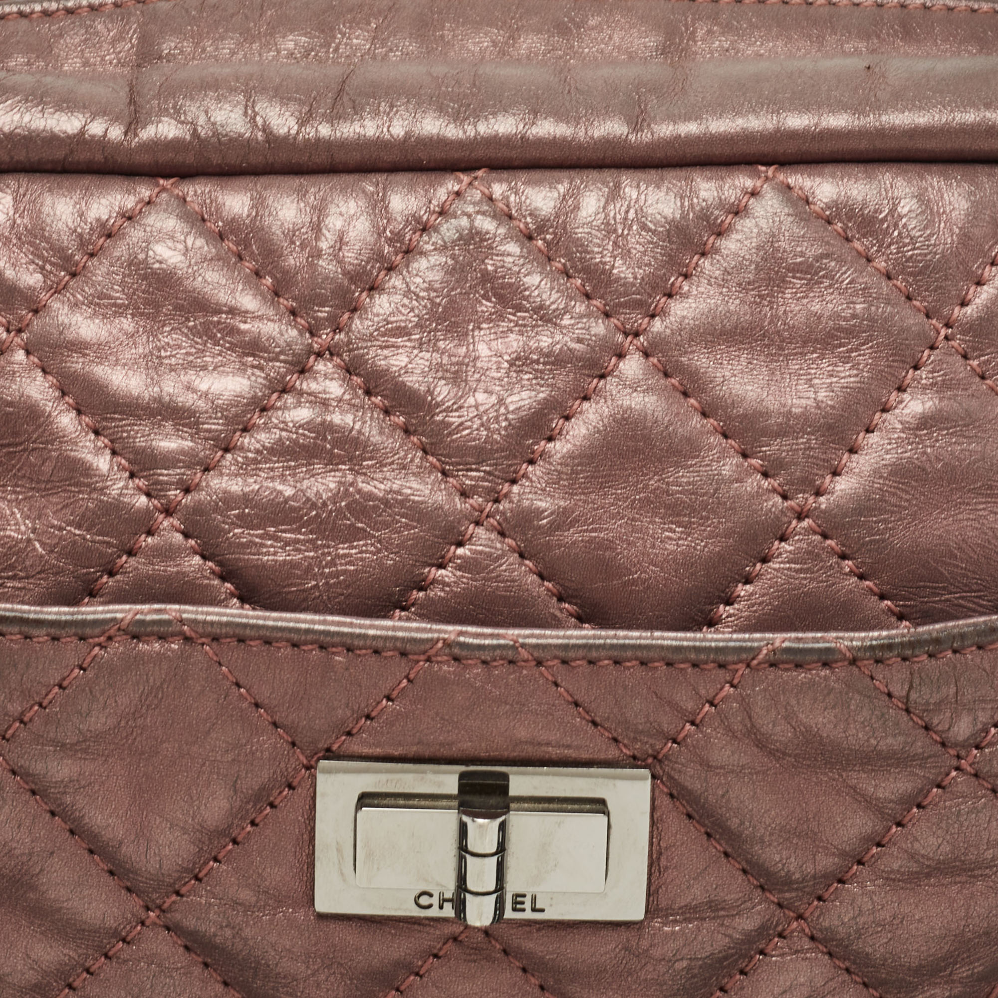 Chanel Metallic Old Rose Crinkled Quilted Leather Reissue Camera Bag
