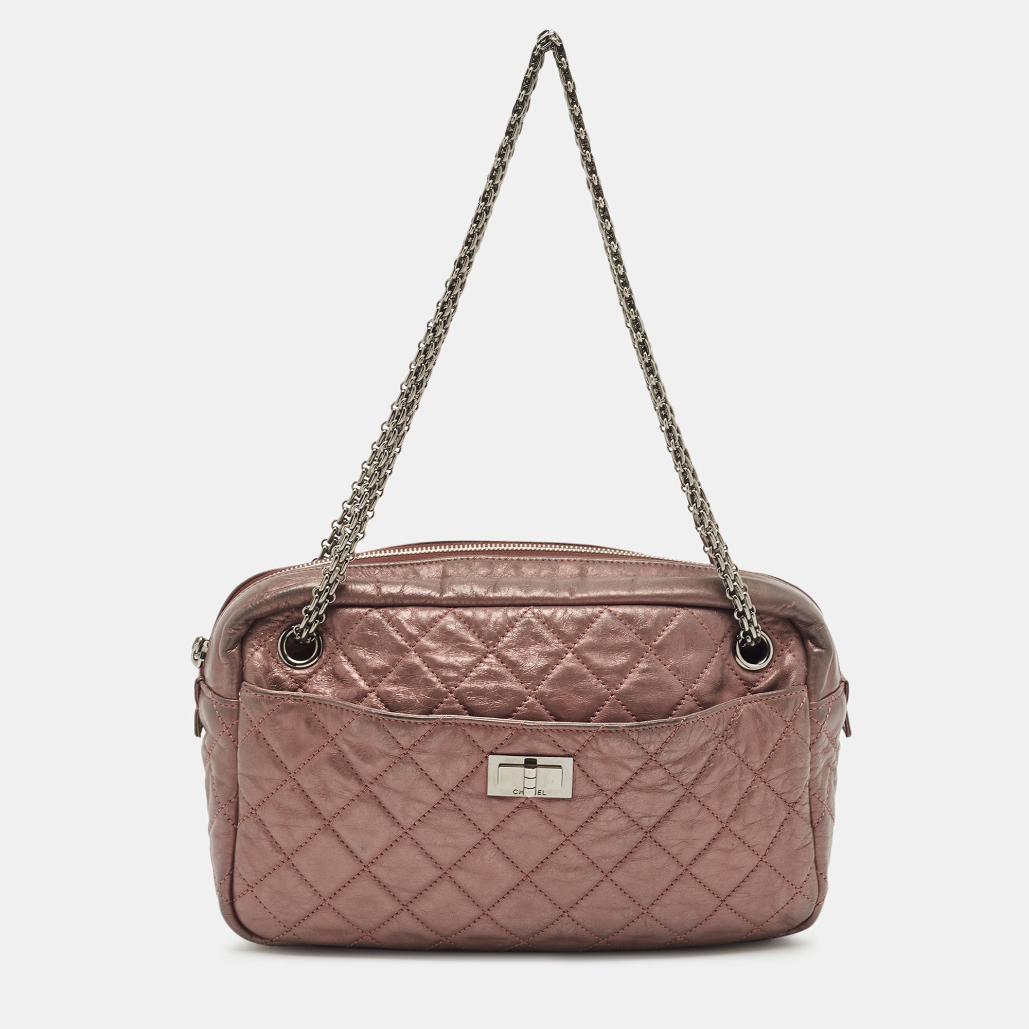 Chanel Metallic Old Rose Crinkled Quilted Leather Reissue Camera Bag