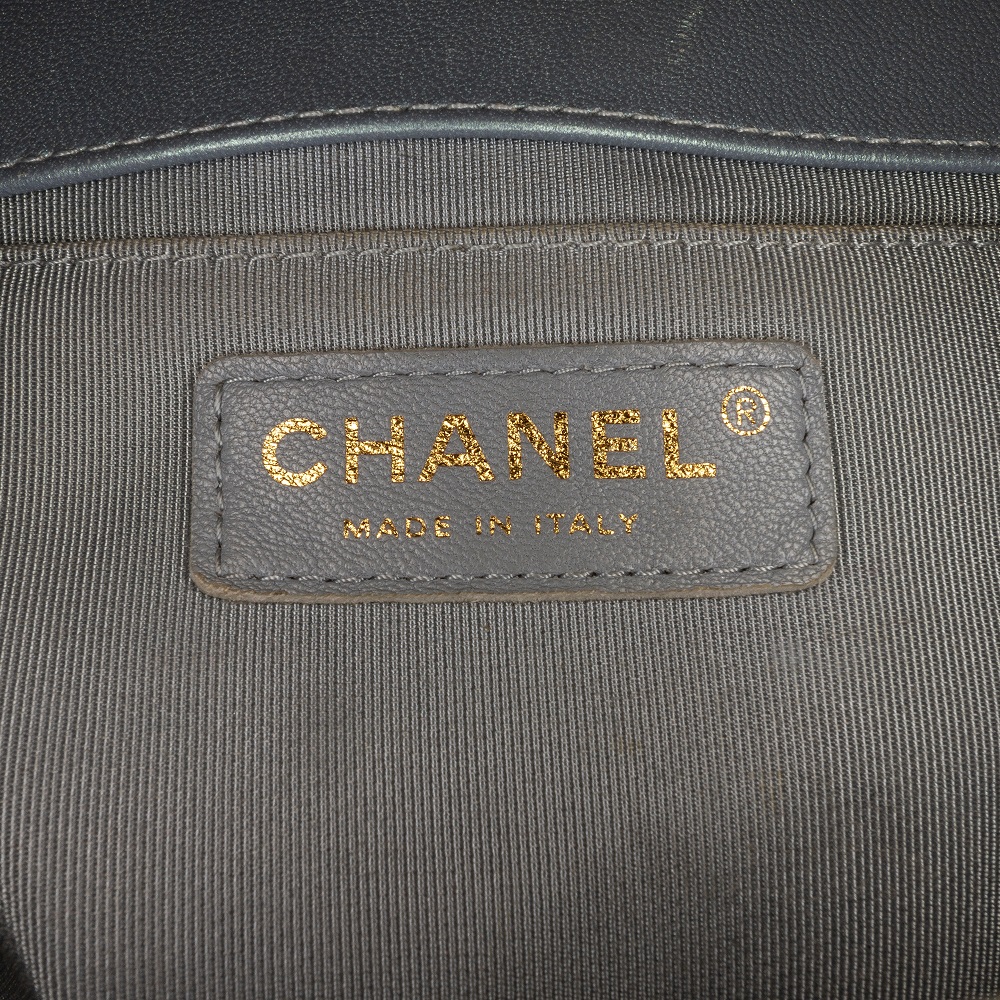 Chanel Blue Medium Iridescent Patent Boy Flap