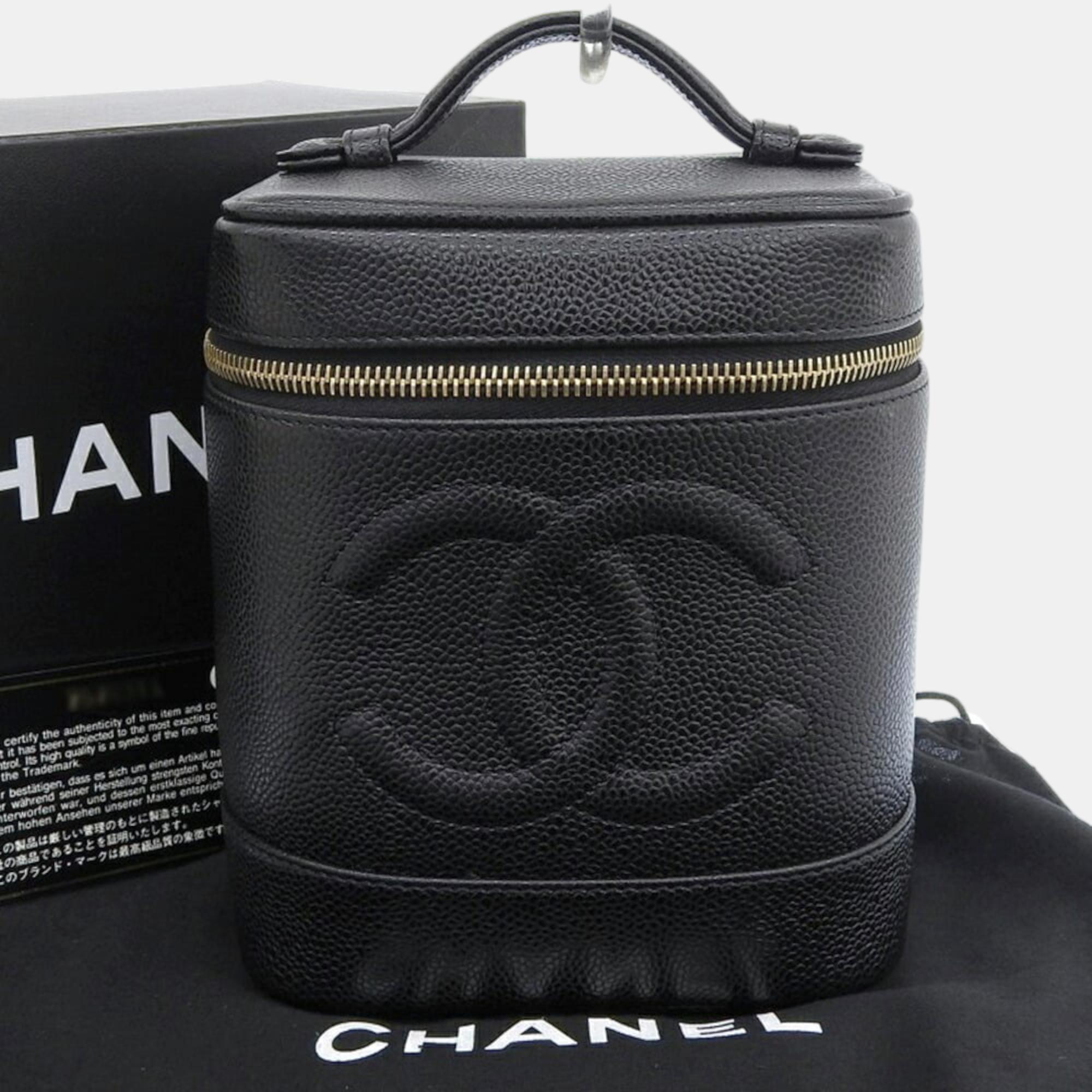Chanel Black Leather CC Timeless Vanity Clutch Bag