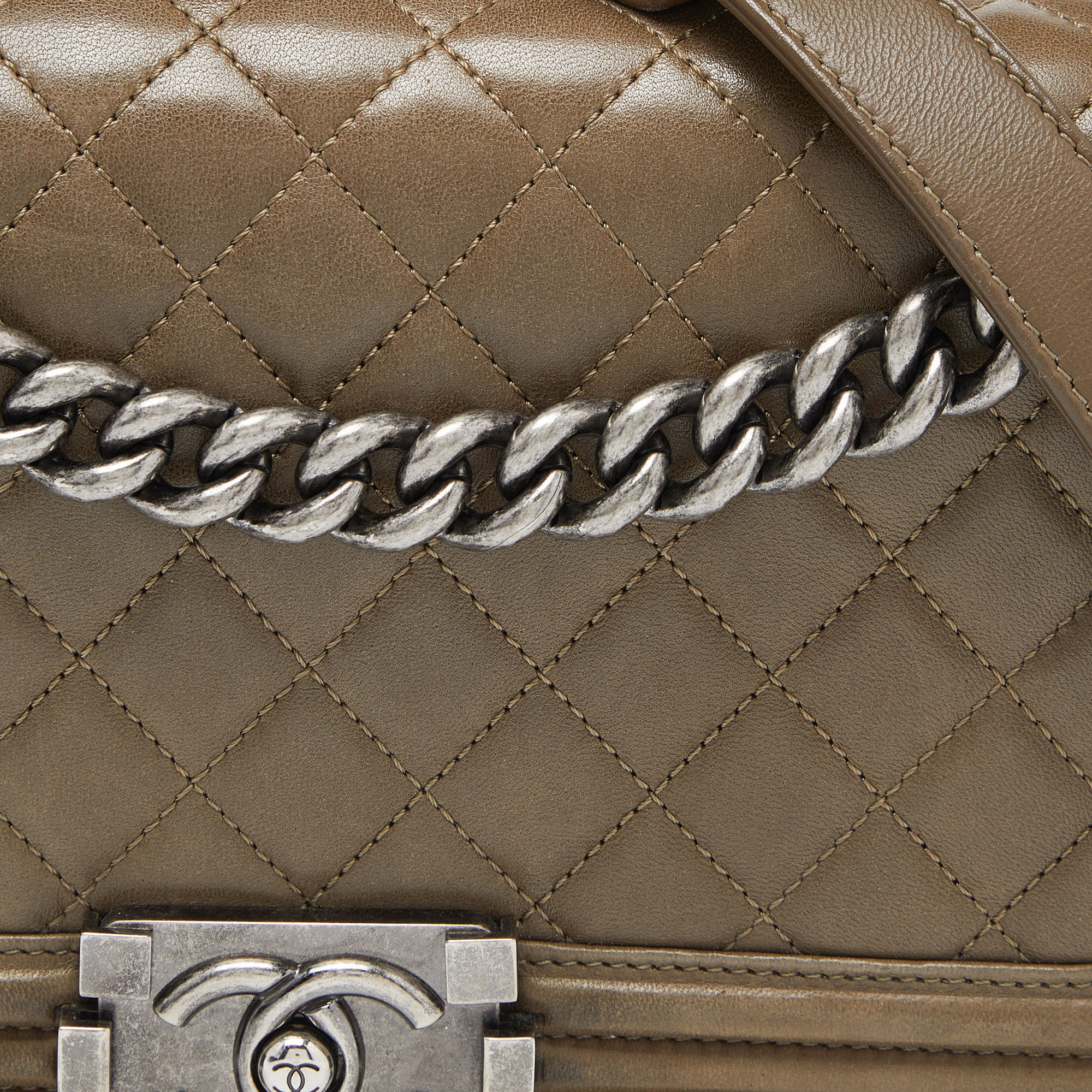 Chanel Green Quilted Leather Medium Boy Flap Bag